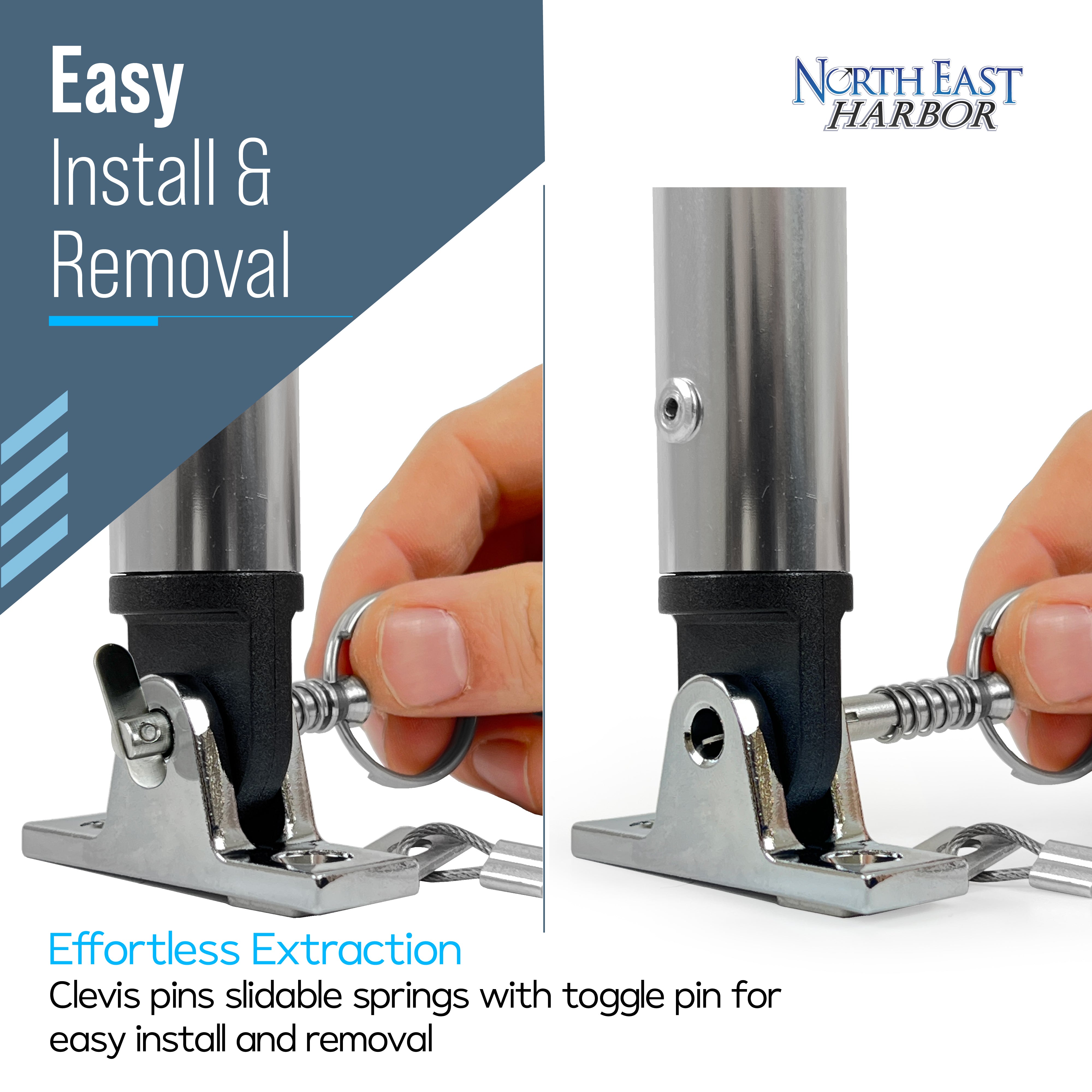 Quick Release Pin for Bimini Top Boats 0.25" Diameter w/Drop Cam & Spring 4-Pack