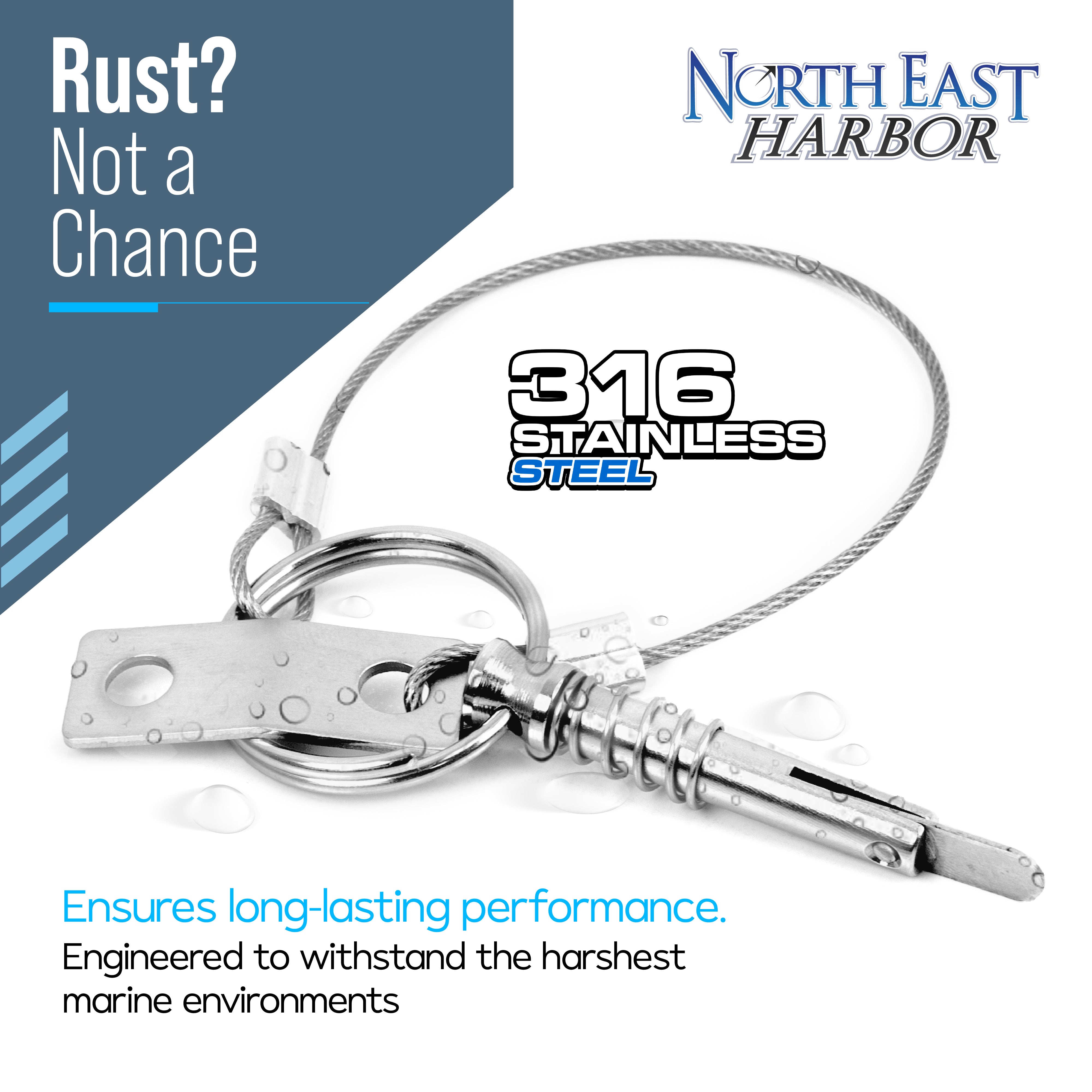 Quick Release Pin for Bimini Top Boats 0.25" Diameter w/Drop Cam & Spring 4-Pack