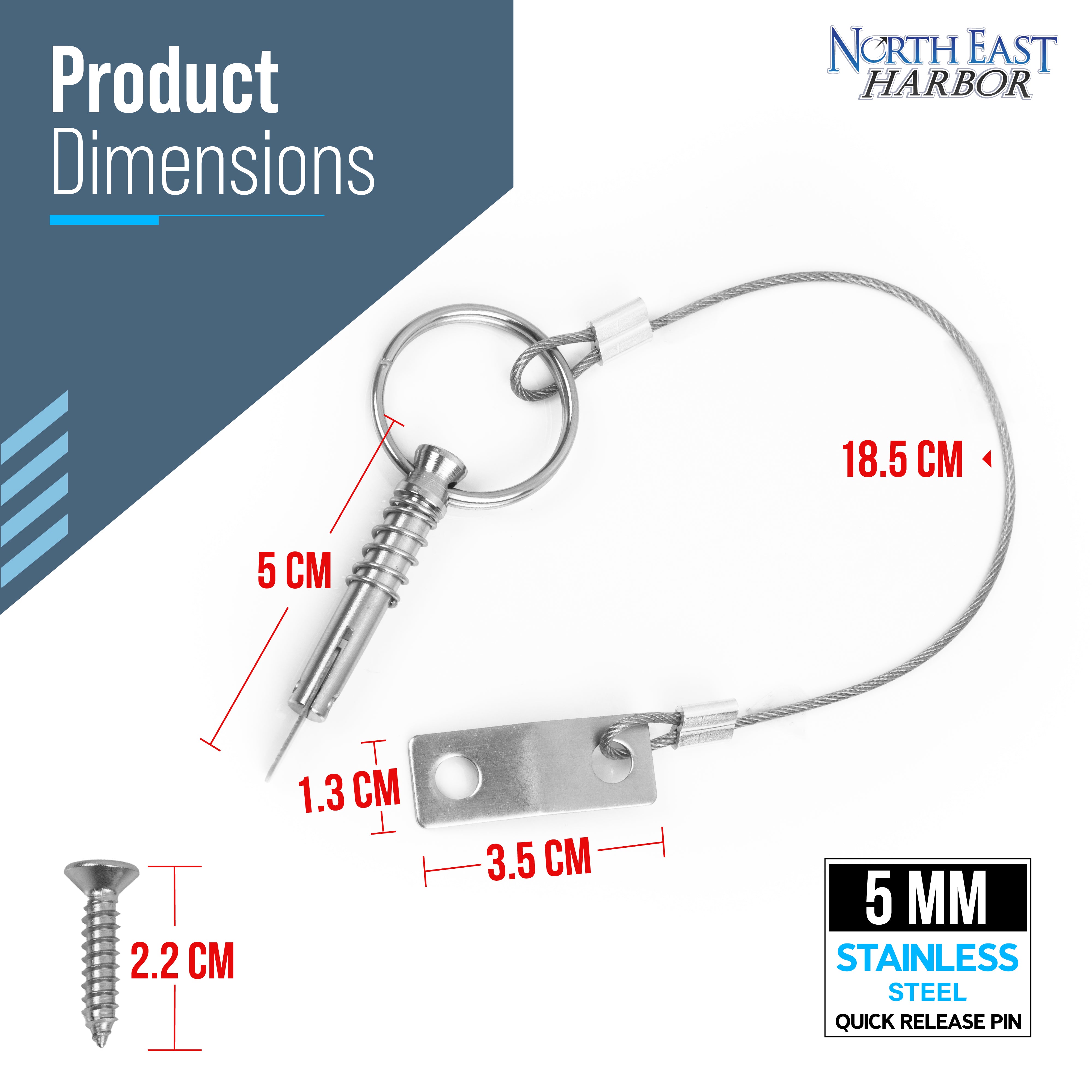 Quick Release Pin for Bimini Top Boats 0.25" Diameter w/Drop Cam & Spring 4-Pack