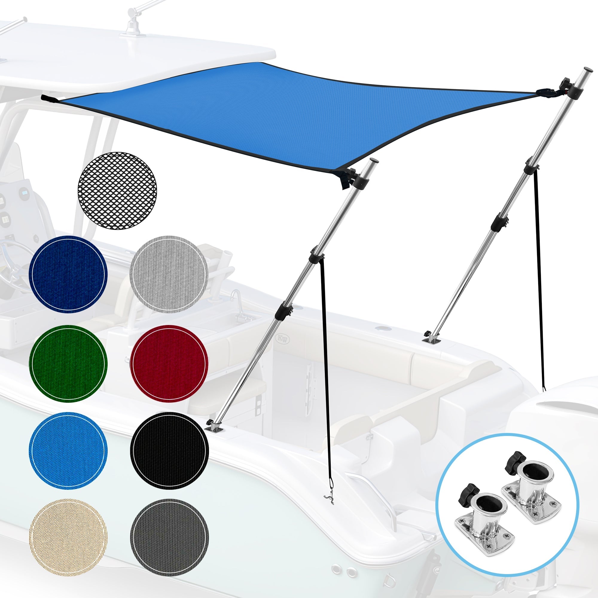 KNOX Universal T-Top Shade Extension with Base Mounts for Bimini Tops for Boats