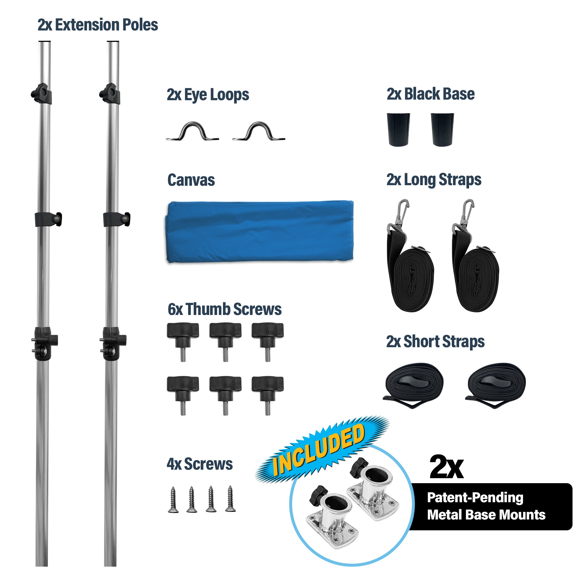 KNOX Universal T-Top Shade Extension with Base Mounts for Bimini Tops for Boats