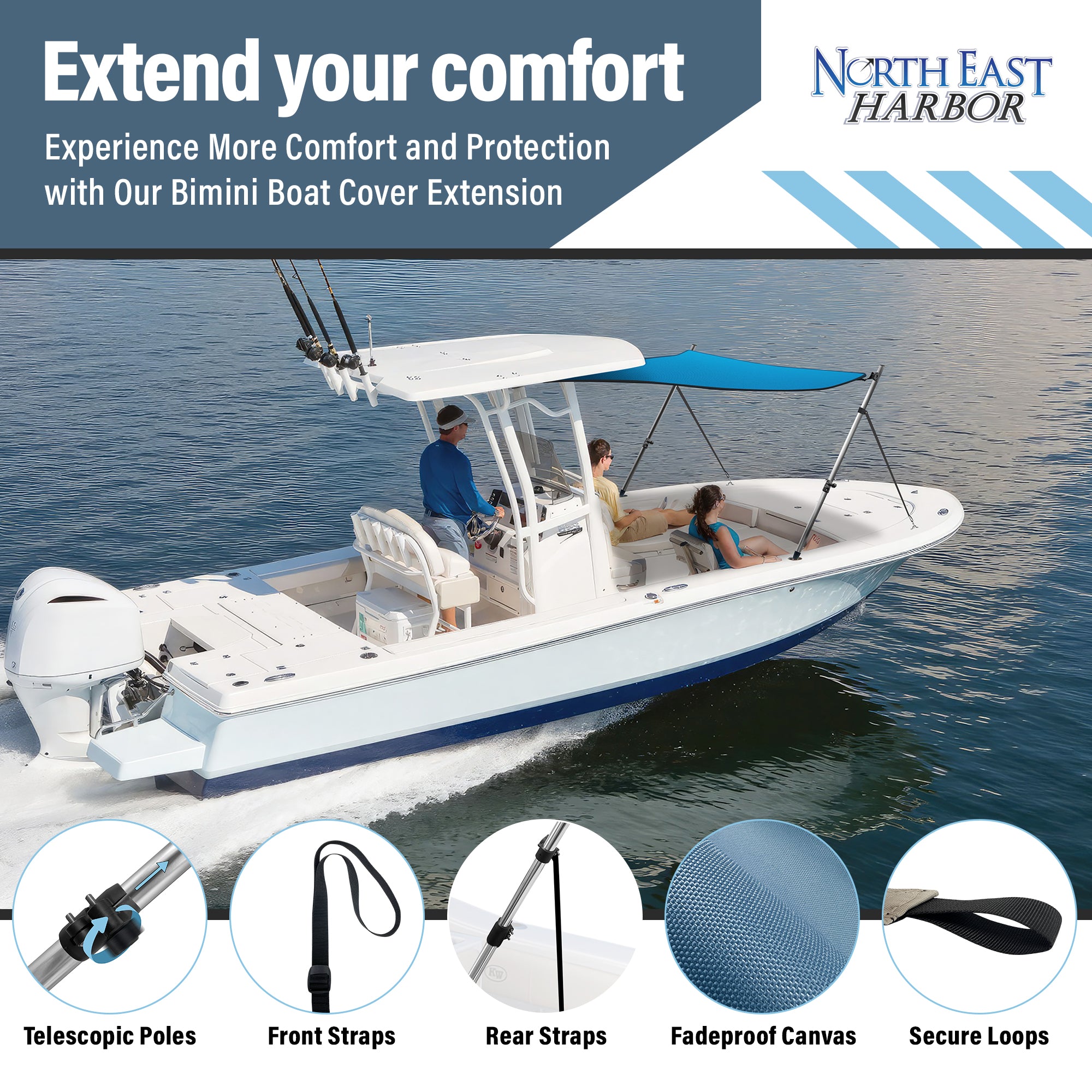 KNOX Universal T-Top Shade Extension for Bimini Tops for Boats