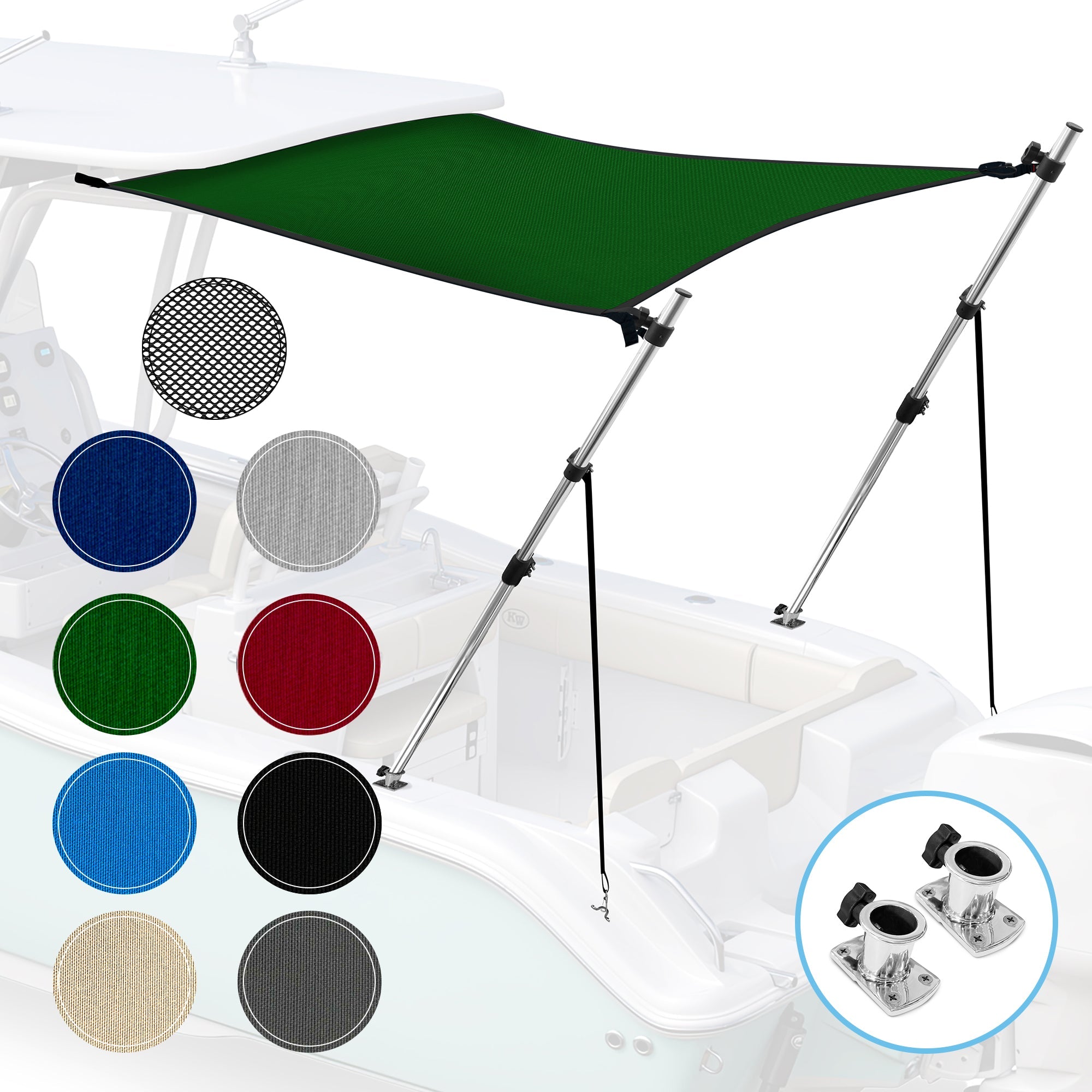 KNOX Universal T-Top Shade Extension with Base Mounts for Bimini Tops for Boats