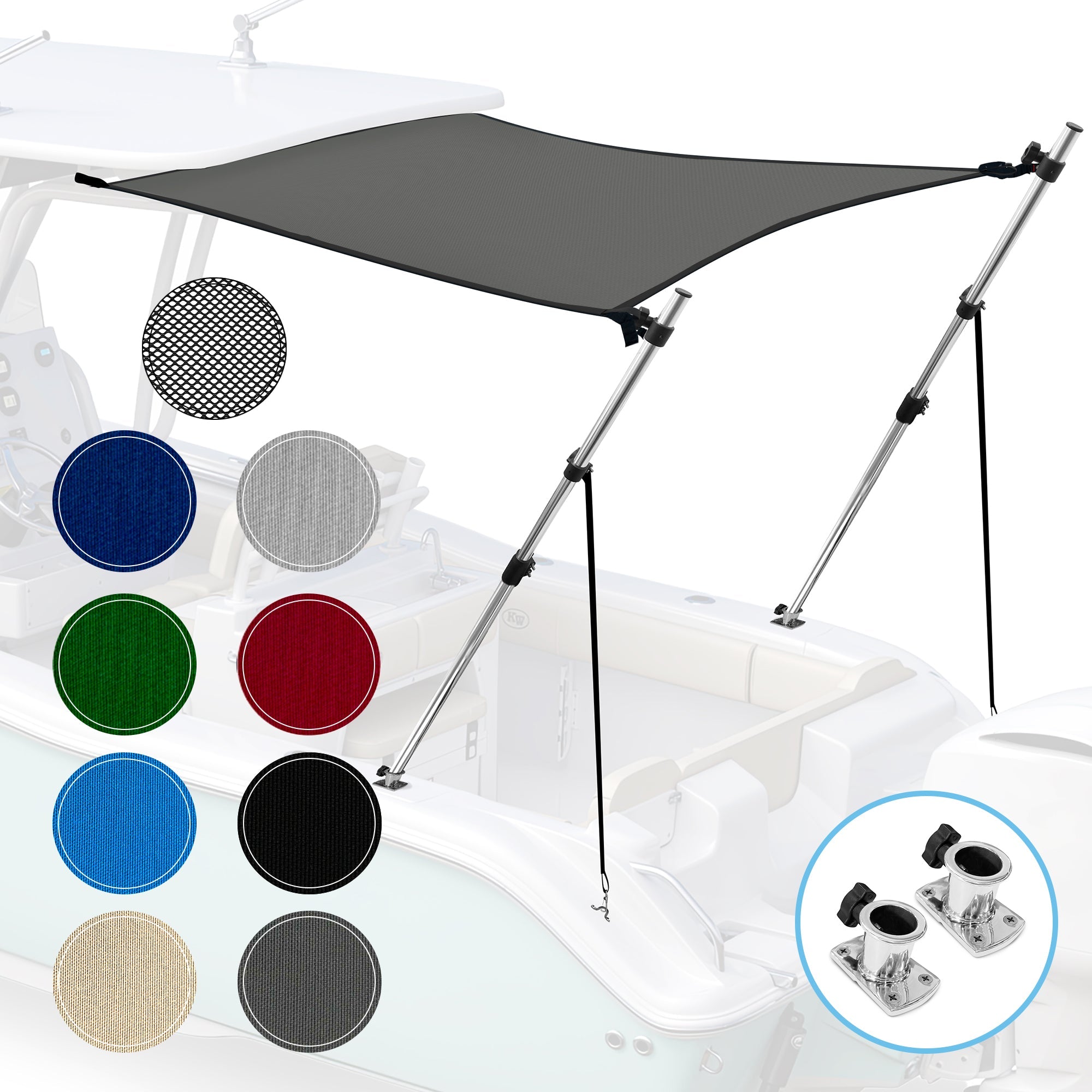 KNOX Universal T-Top Shade Extension with Base Mounts for Bimini Tops for Boats