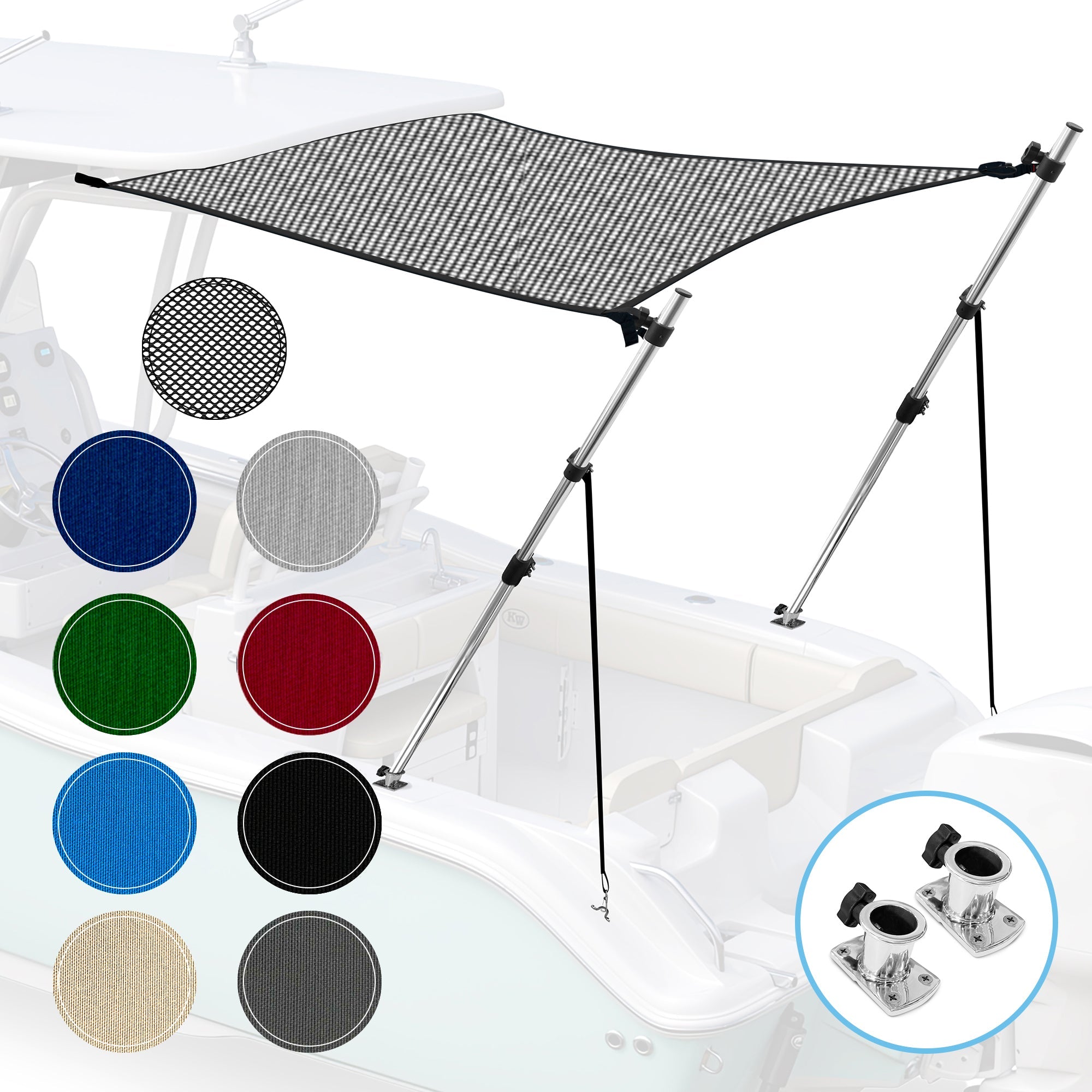 KNOX Universal T-Top Shade Extension with Base Mounts for Bimini Tops for Boats, Mesh