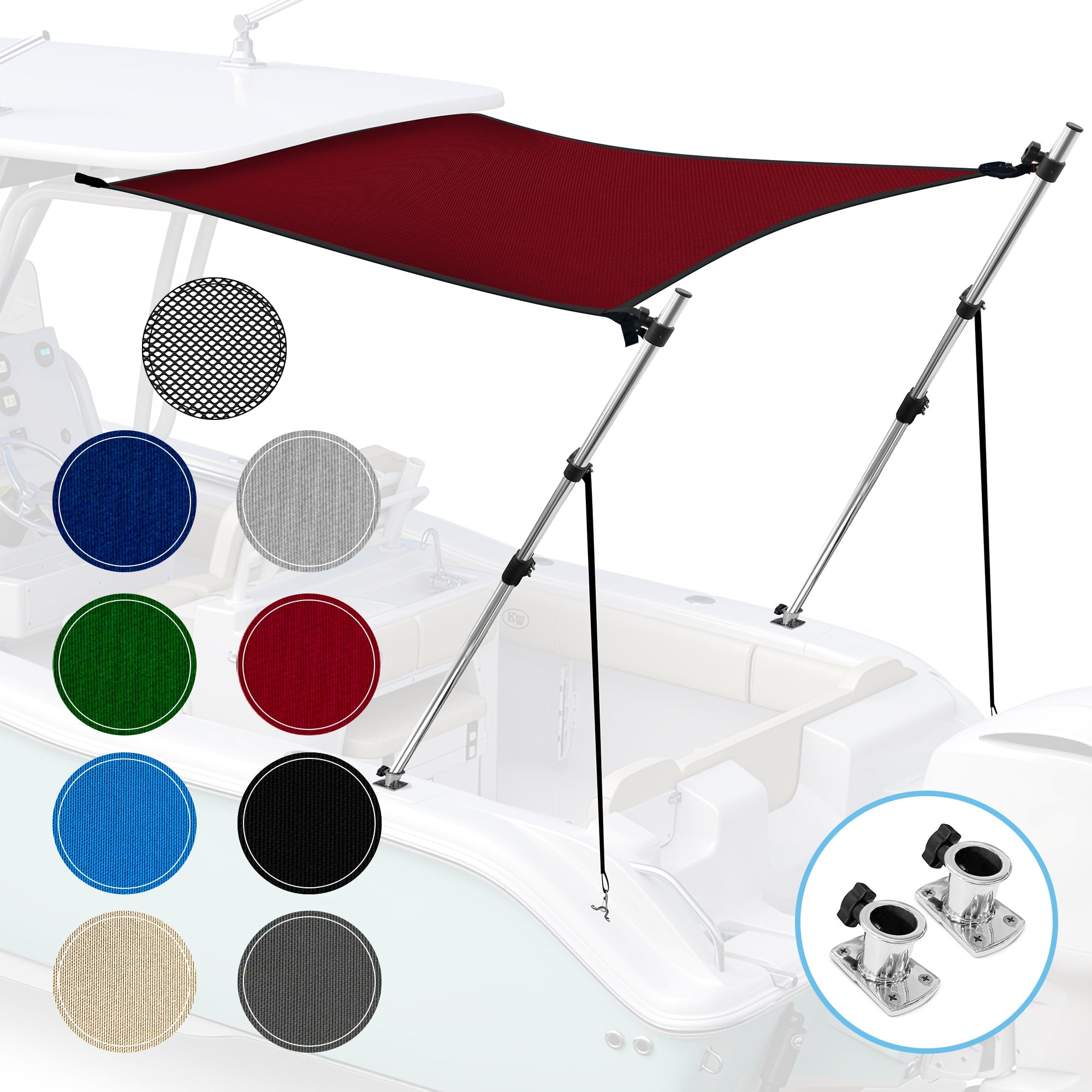 KNOX Universal T-Top Shade Extension with Base Mounts for Bimini Tops for Boats