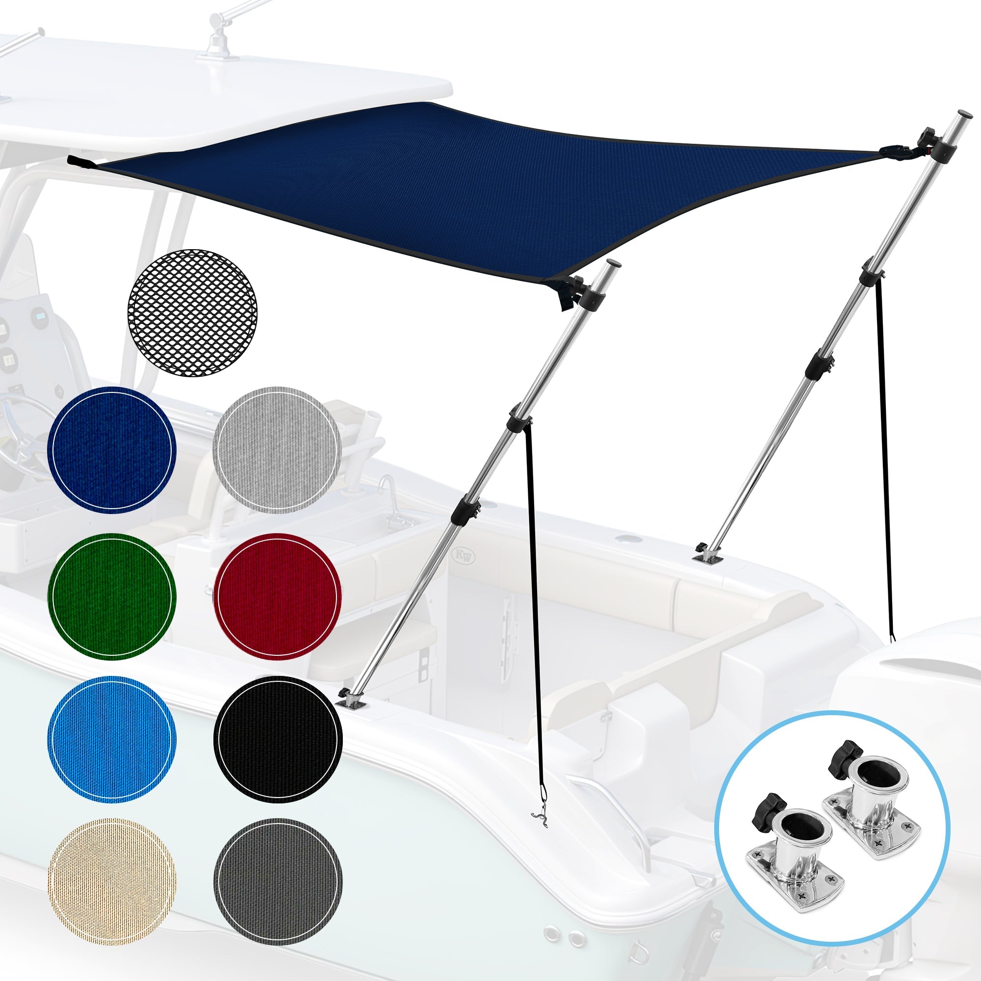 KNOX Universal T-Top Shade Extension with Base Mounts for Bimini Tops for Boats