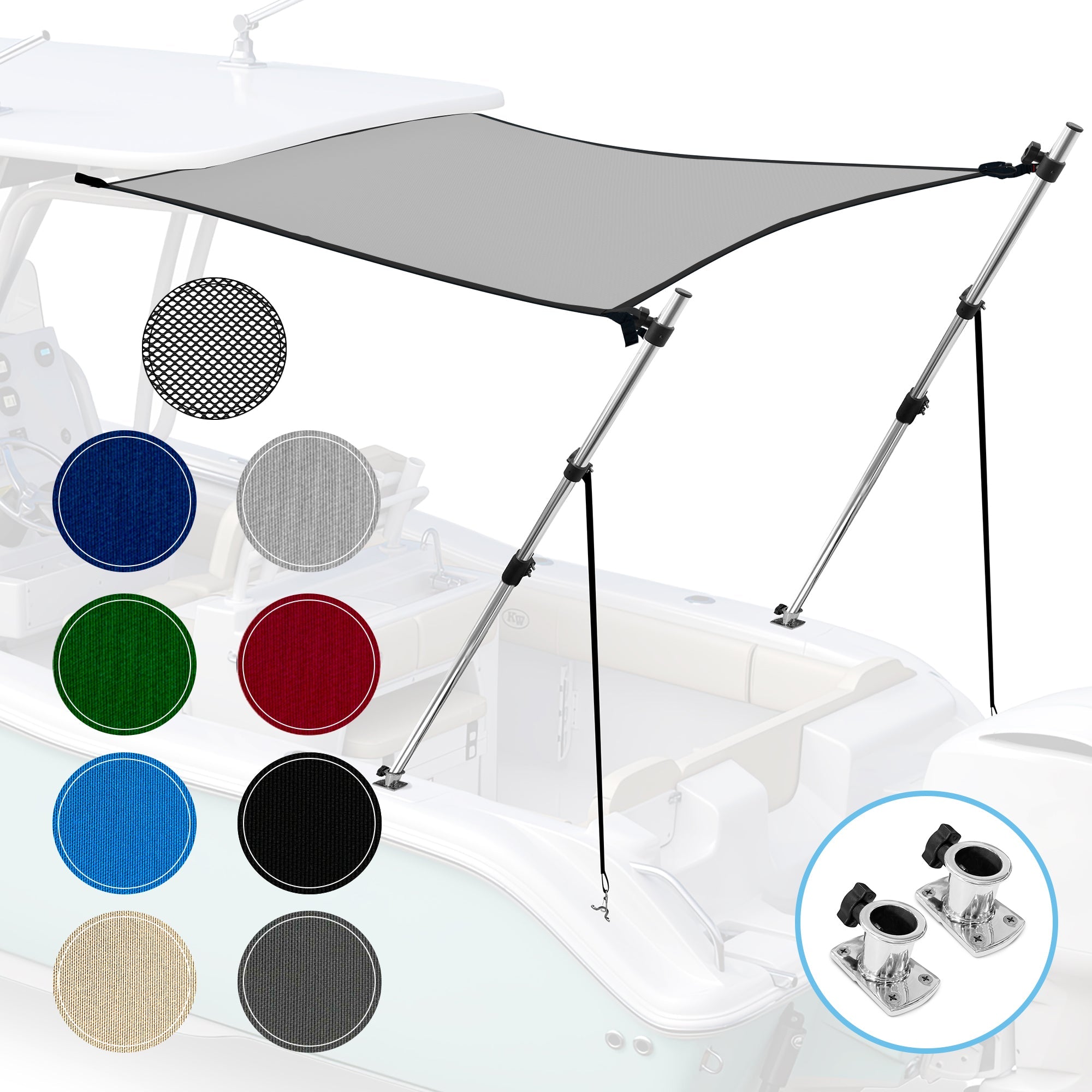 KNOX Universal T-Top Shade Extension with Base Mounts for Bimini Tops for Boats