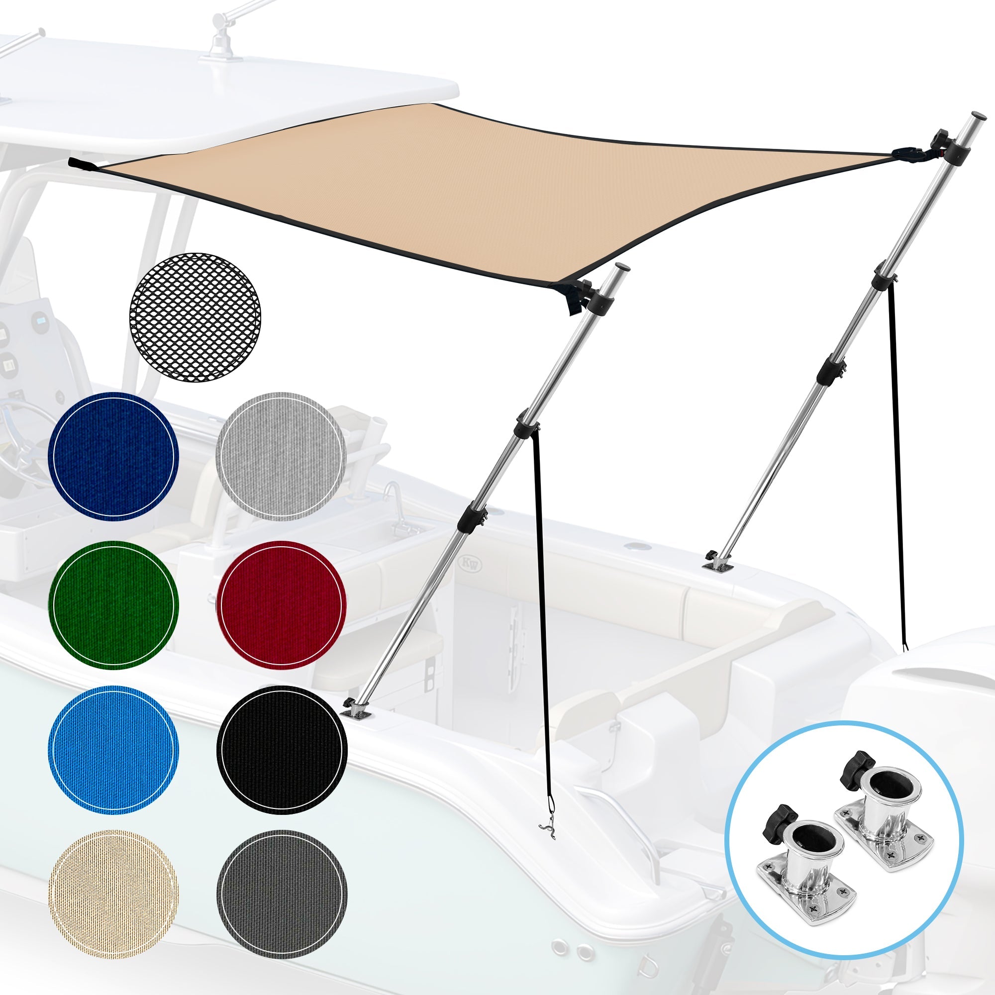 KNOX Universal T-Top Shade Extension with Base Mounts for Bimini Tops for Boats