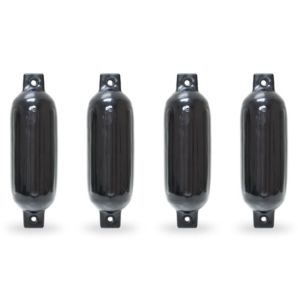 Twin Eye Ribbed Boat Fender 4.5" x 16" 4pcs Inflatable Mooring Guard - Black