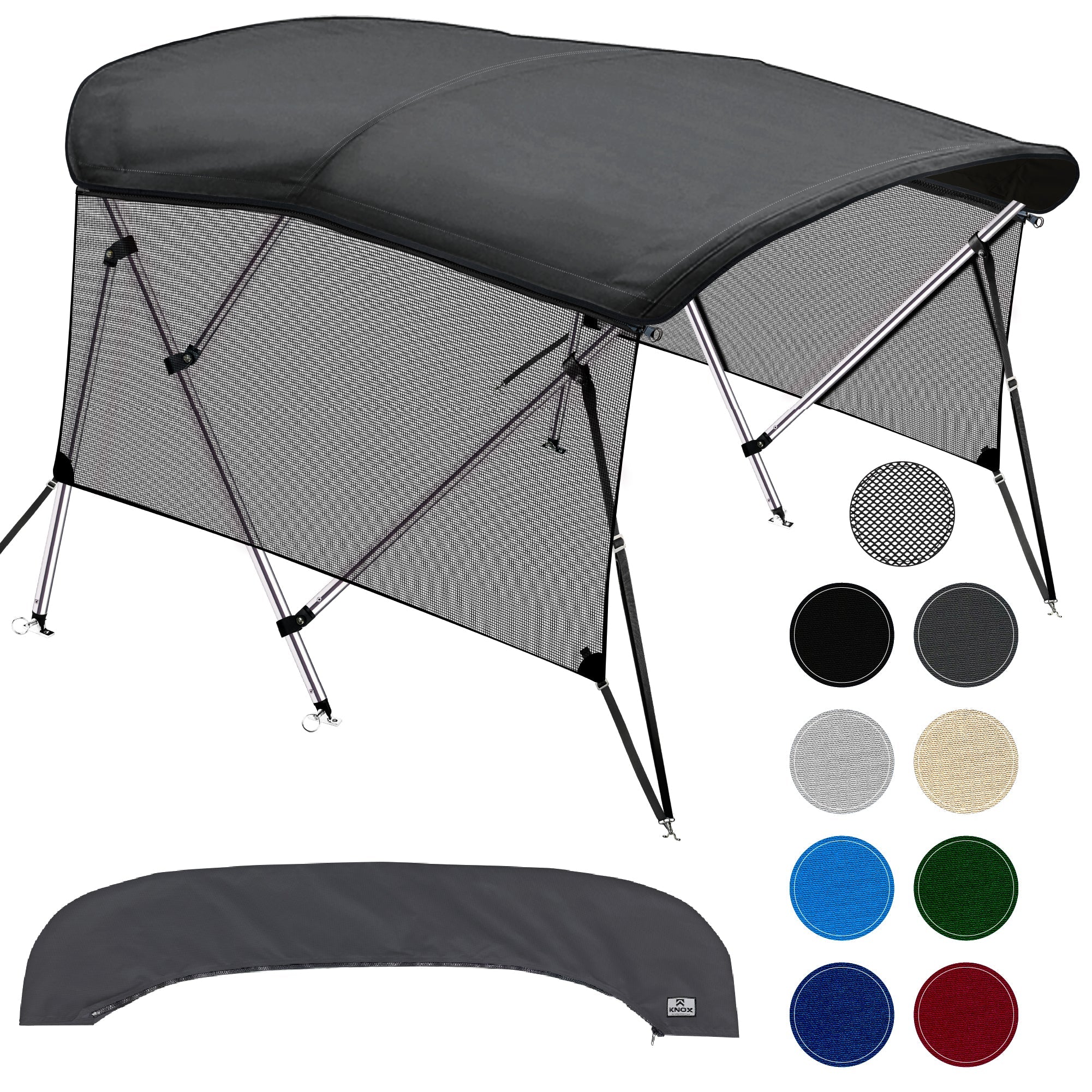 KNOX Universal 3 Bow Bimini Tops for Boats with Mesh Sidewalls