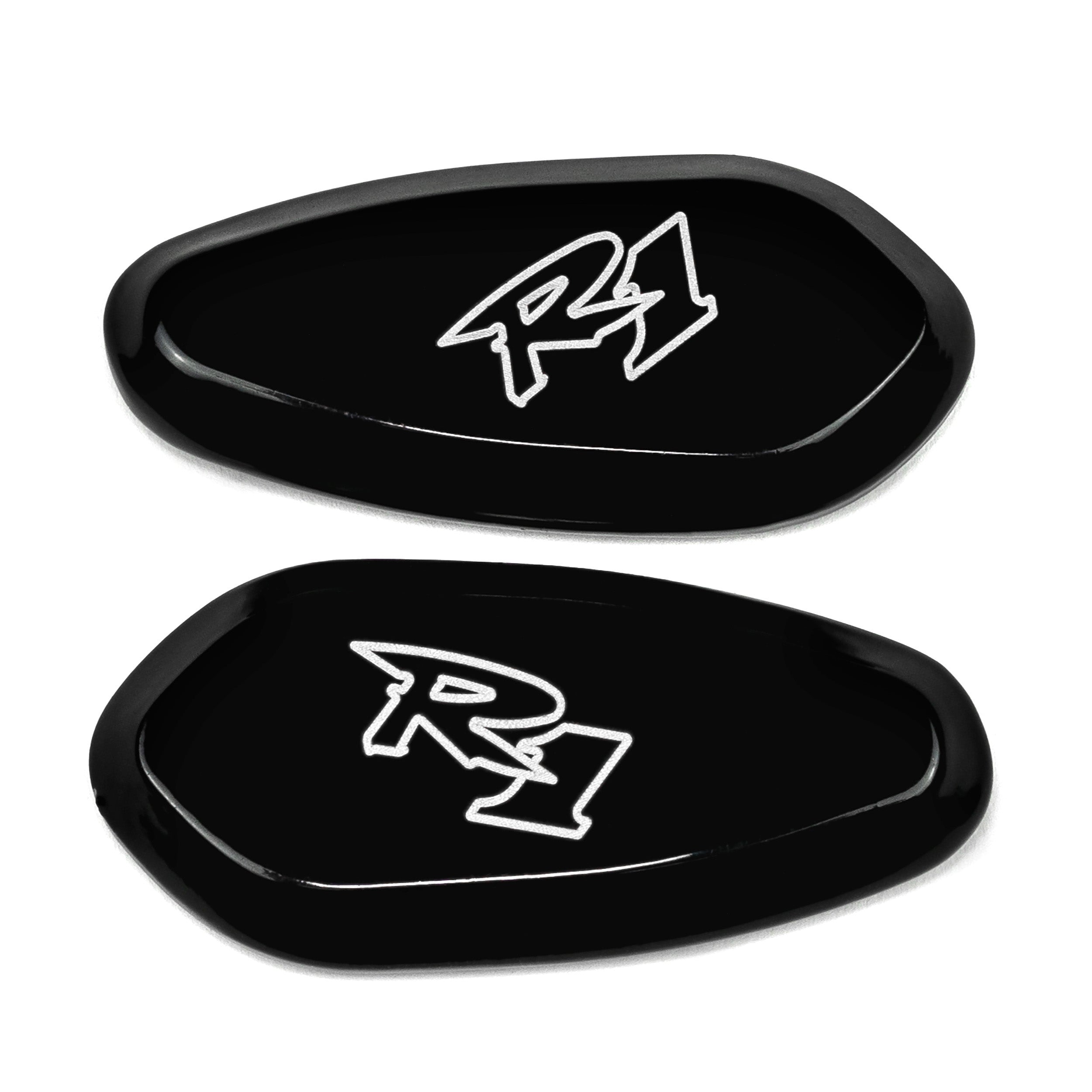 Yamaha YZF R1 Mirror Block Off Plates Logo Engraved Black Set (2000-2008)