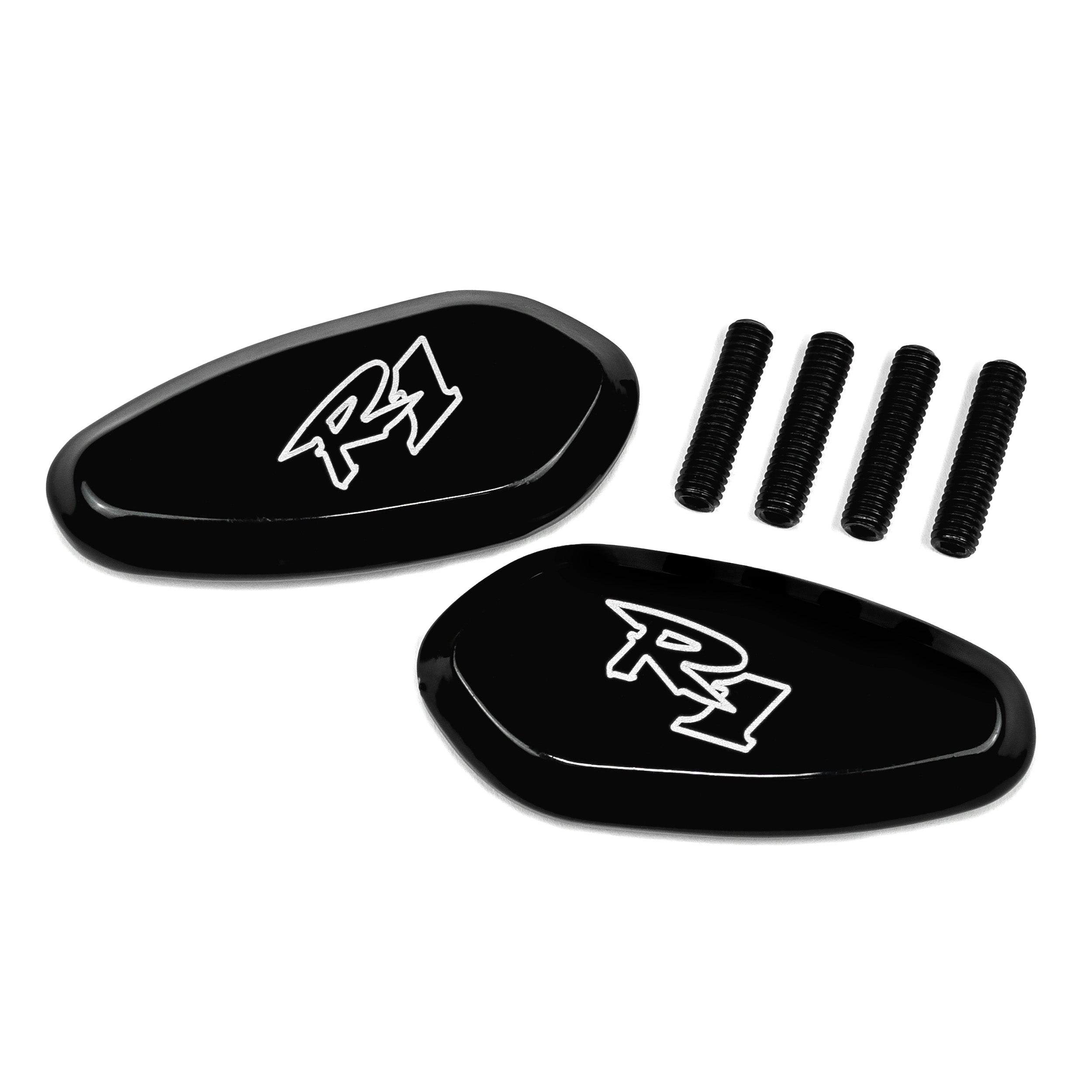 Yamaha YZF R1 Mirror Block Off Plates Logo Engraved Black Set (2000-2008)