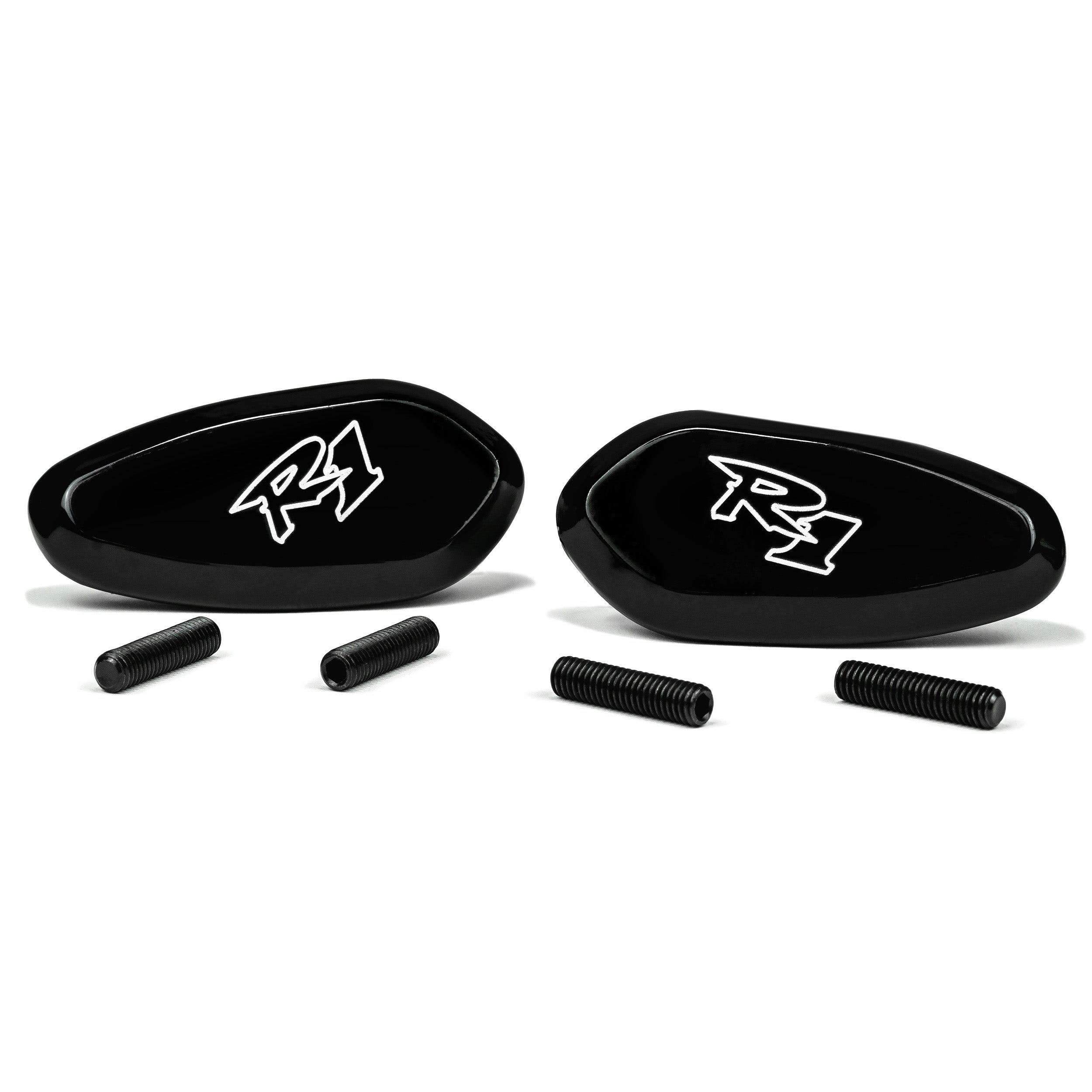 Yamaha YZF R1 Mirror Block Off Plates Logo Engraved Black Set (2000-2008)