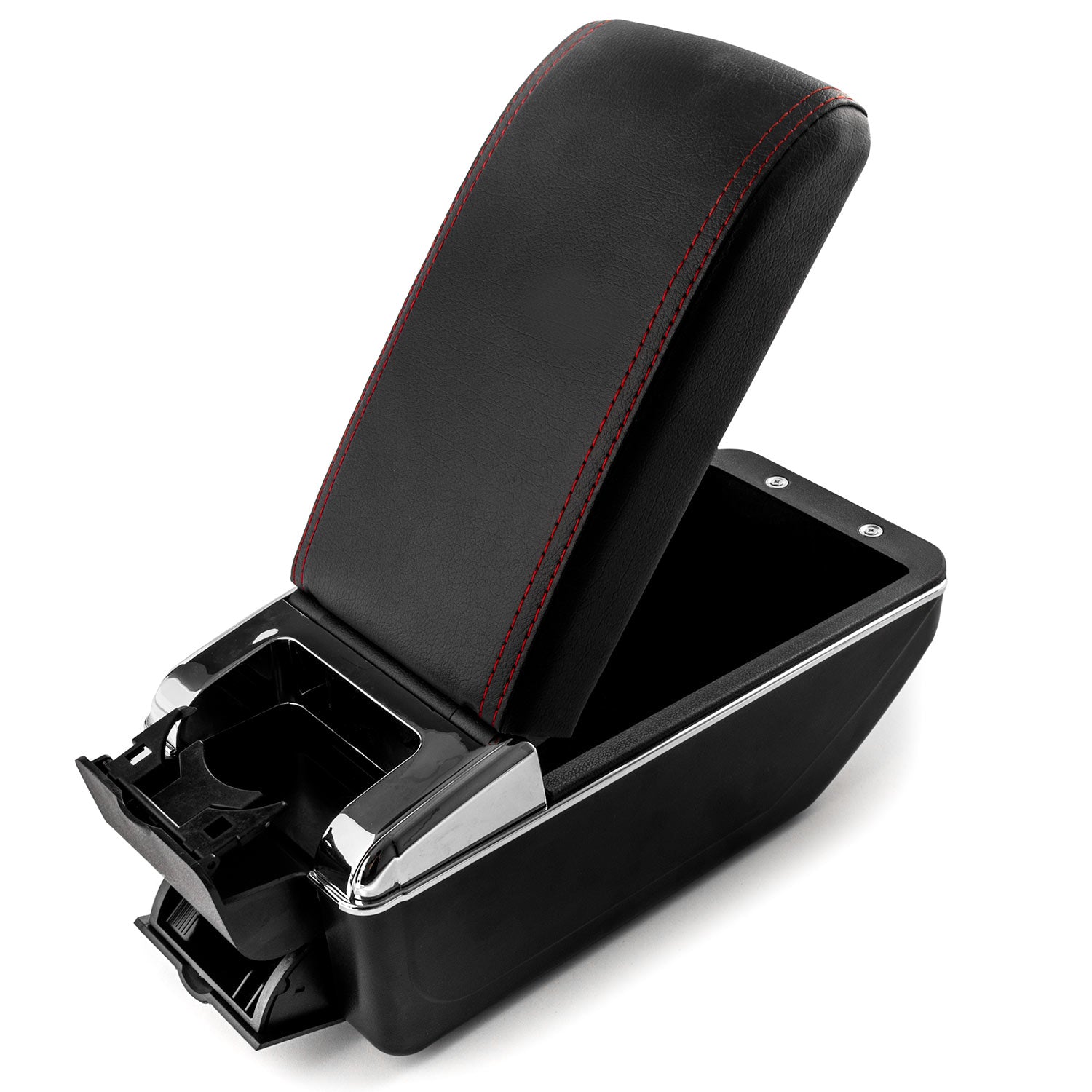 Car Armrest Center Console Box Storage Black Handrest For Nissan Juke 2010-2017 - Black Leather Red Stitching - Double Storage Space, Adjustable Cup Holder, Rear Ashtray / Change Holder