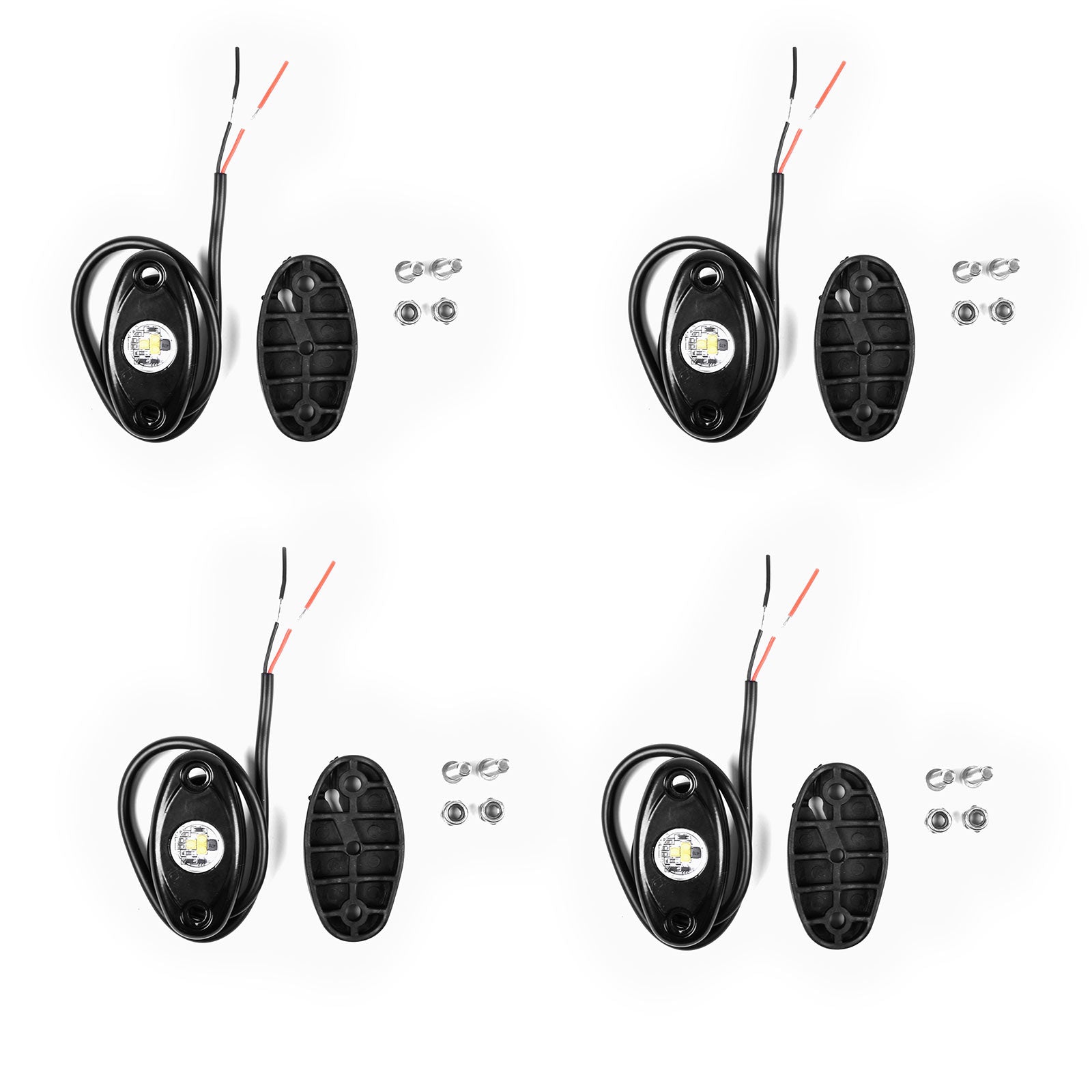 LED Neon Underbody Glow Rock Lights- 4 Pods, White, IP67 Waterproof, Aluminum Housing- For Cars, ATVs, Boats, UTVs, Motorcycles, Domes, Trucks, etc.