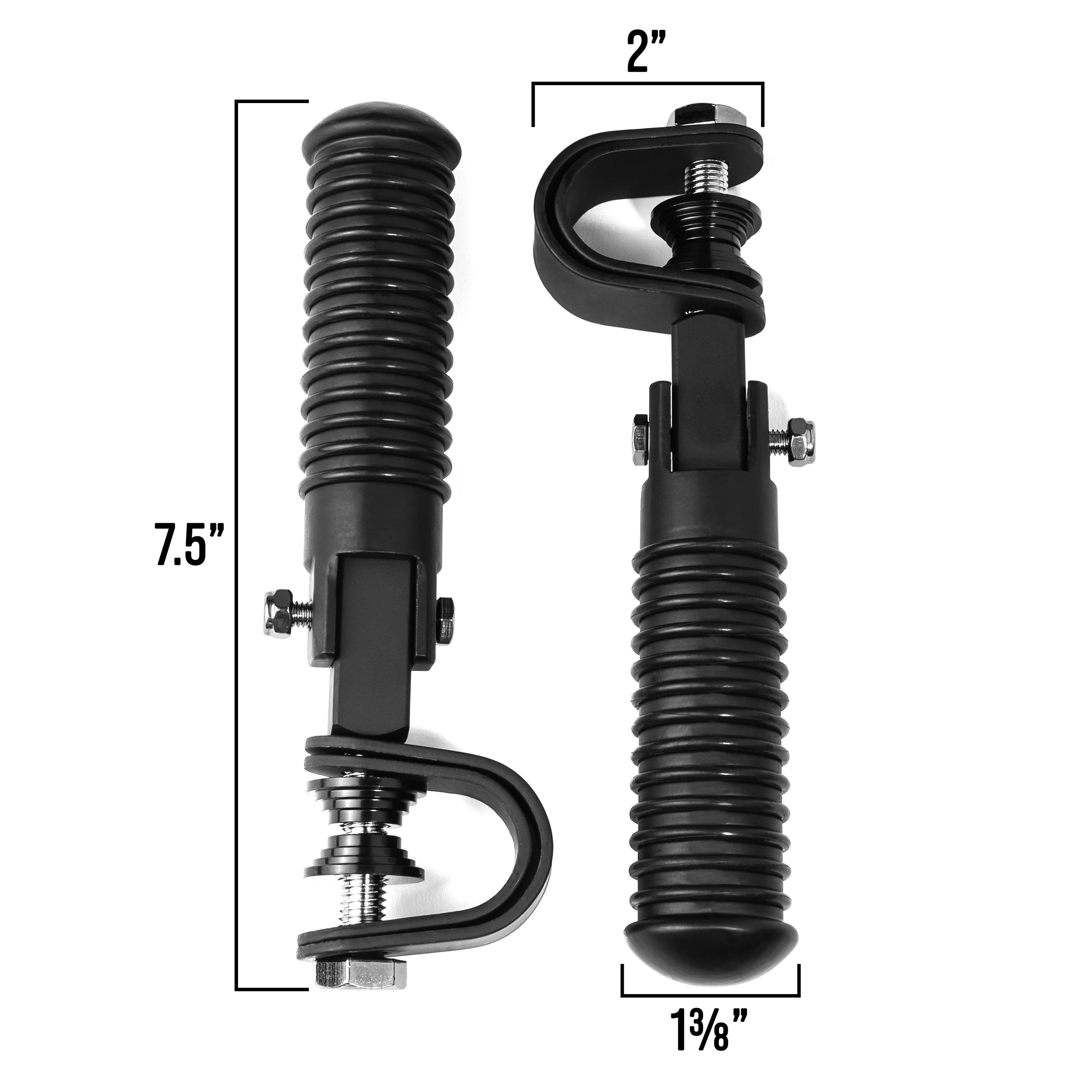 Black Foot Pegs with 1-1.25" Inch Engine Guard Clamps, Anti-Vibrate, Foldable