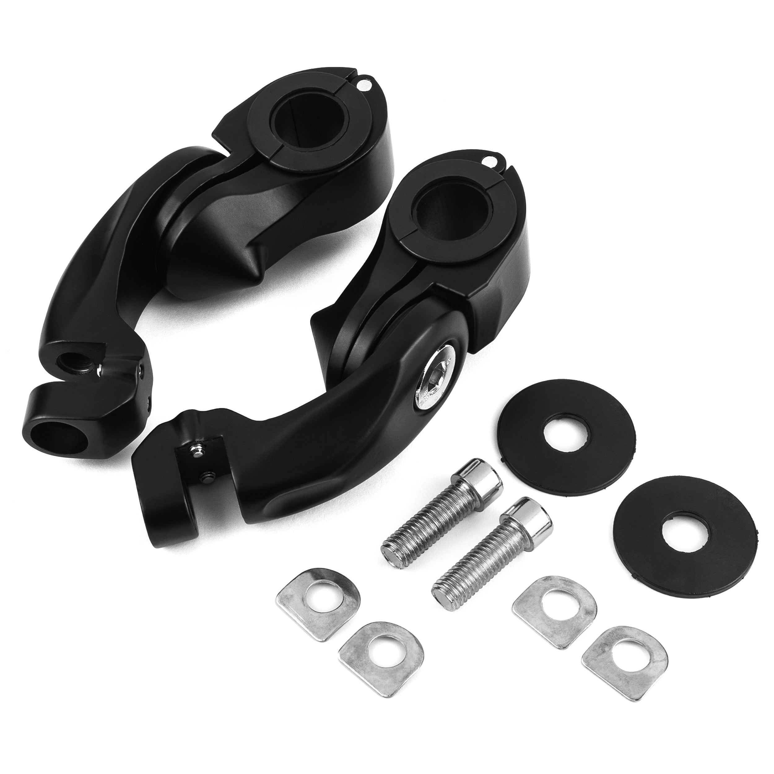 Universal 3" Adjustable Highway Foot Peg Mounting Kit Fits 1.25" Engine Guards, Black