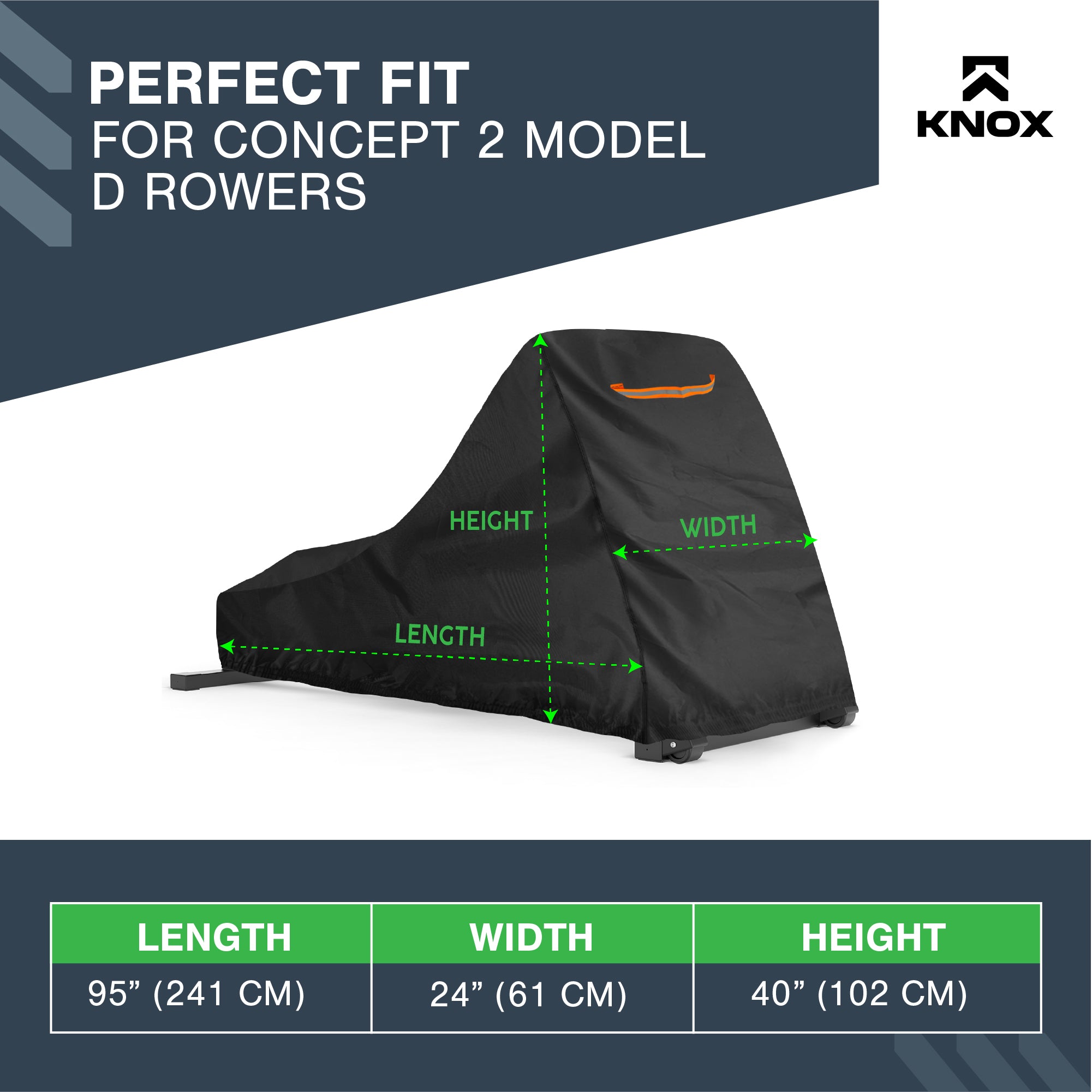 KNOX Rowing Machine Cover for Concept 2 Model D Rowing Machines, 95" x 24" x 40"