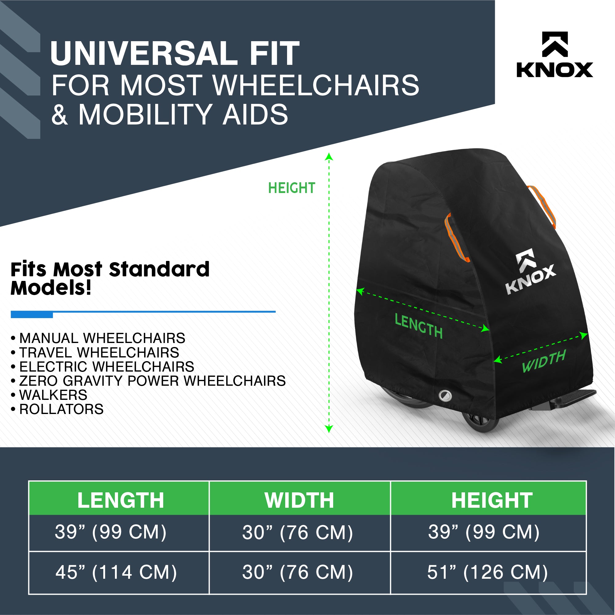 KNOX Wheelchair Covers for Manual Wheelchair, Electric Wheelchair, Transport Chair, Walker
