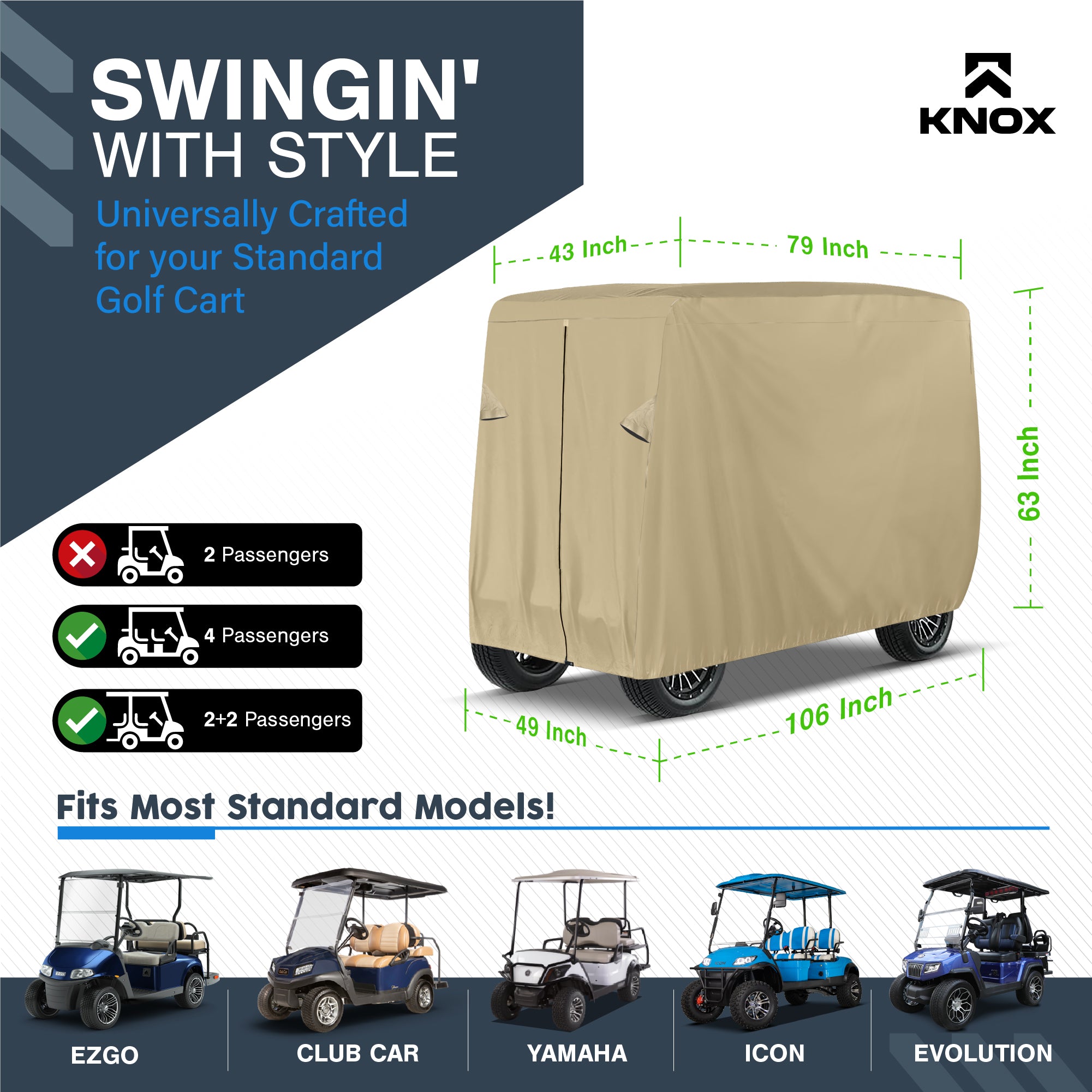North East Harbor Golf Cart Cover Enclosure Compatible with Club Car, Ezgo, Yamaha, Fits Most Golf Carts