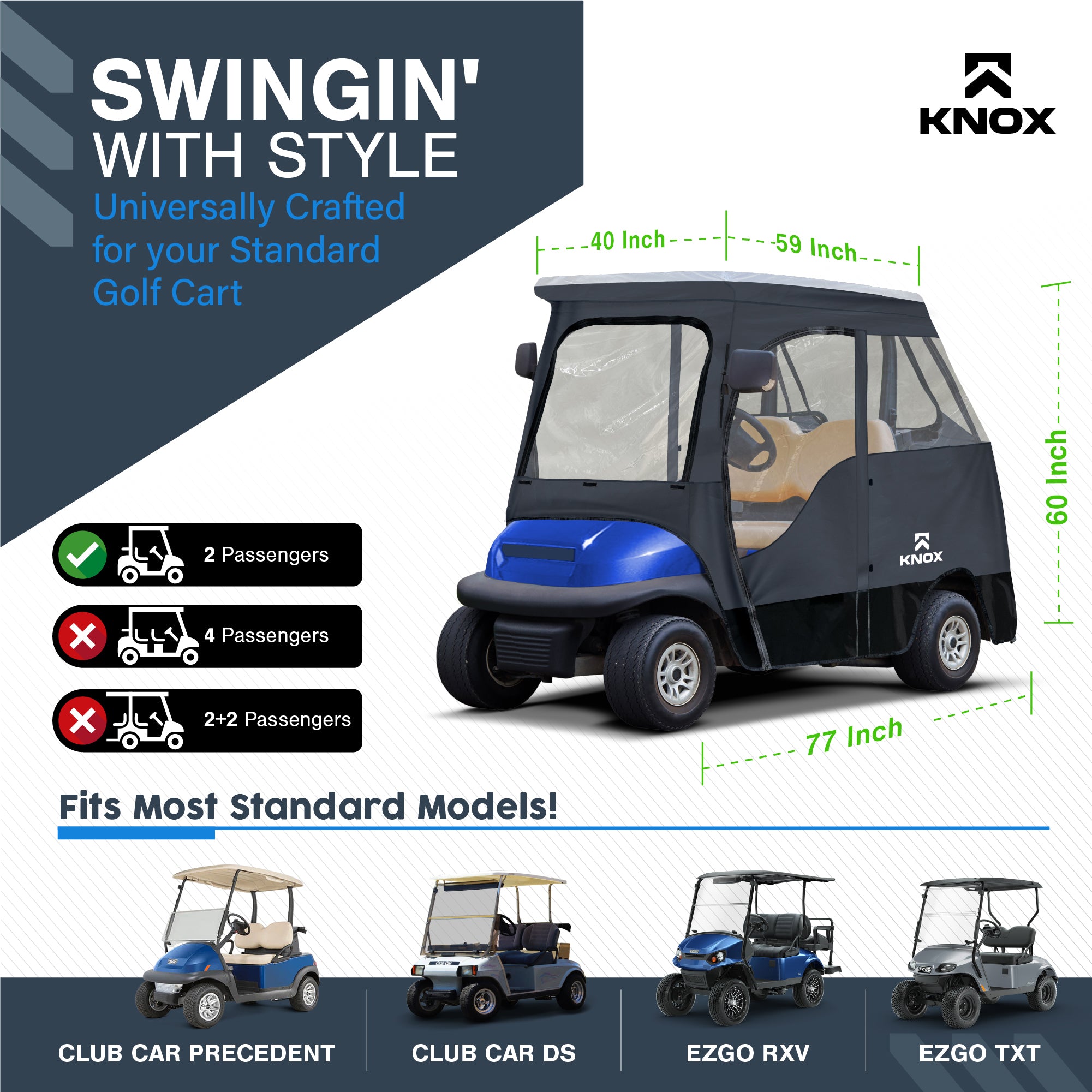 KNOX Golf Cart Enclosures 2 Passenger 58"