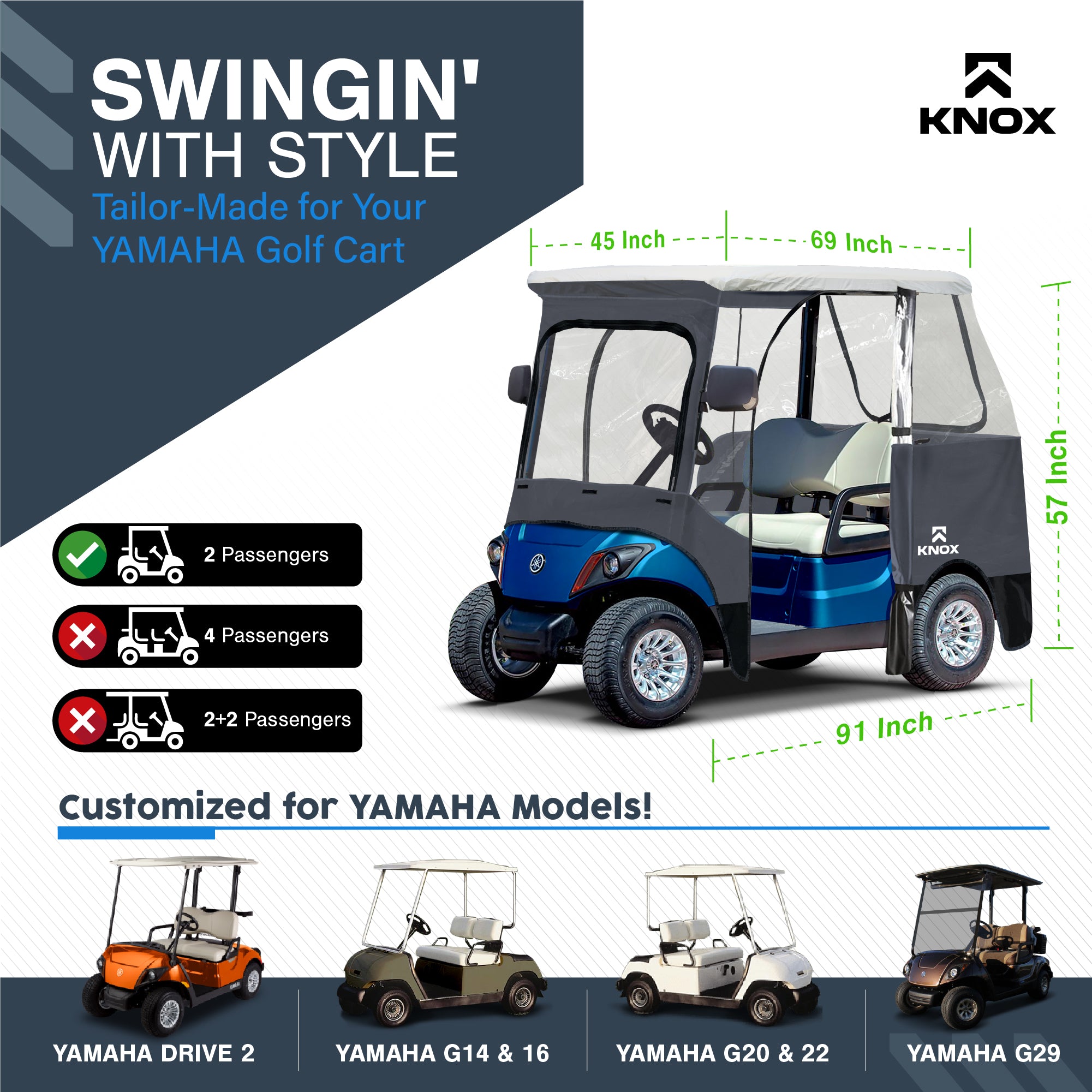 KNOX Golf Cart Enclosures 2 Passenger 69"