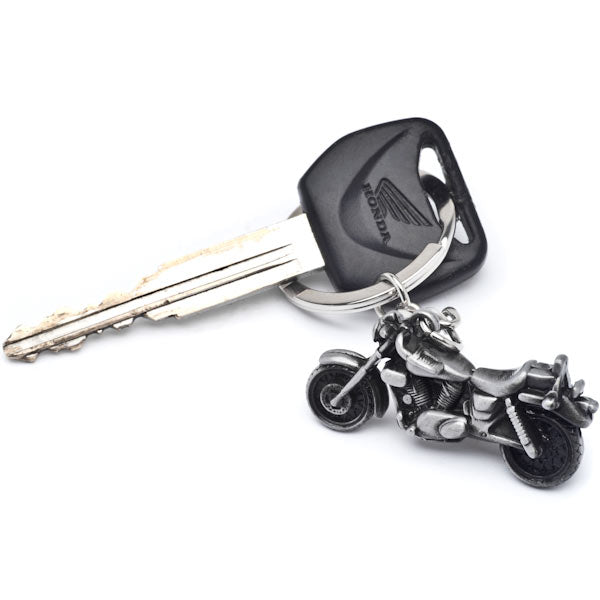 3D Motorcycle Cruiser Keychain Key Ring Chain Motor Bike Keyring Gray Metal