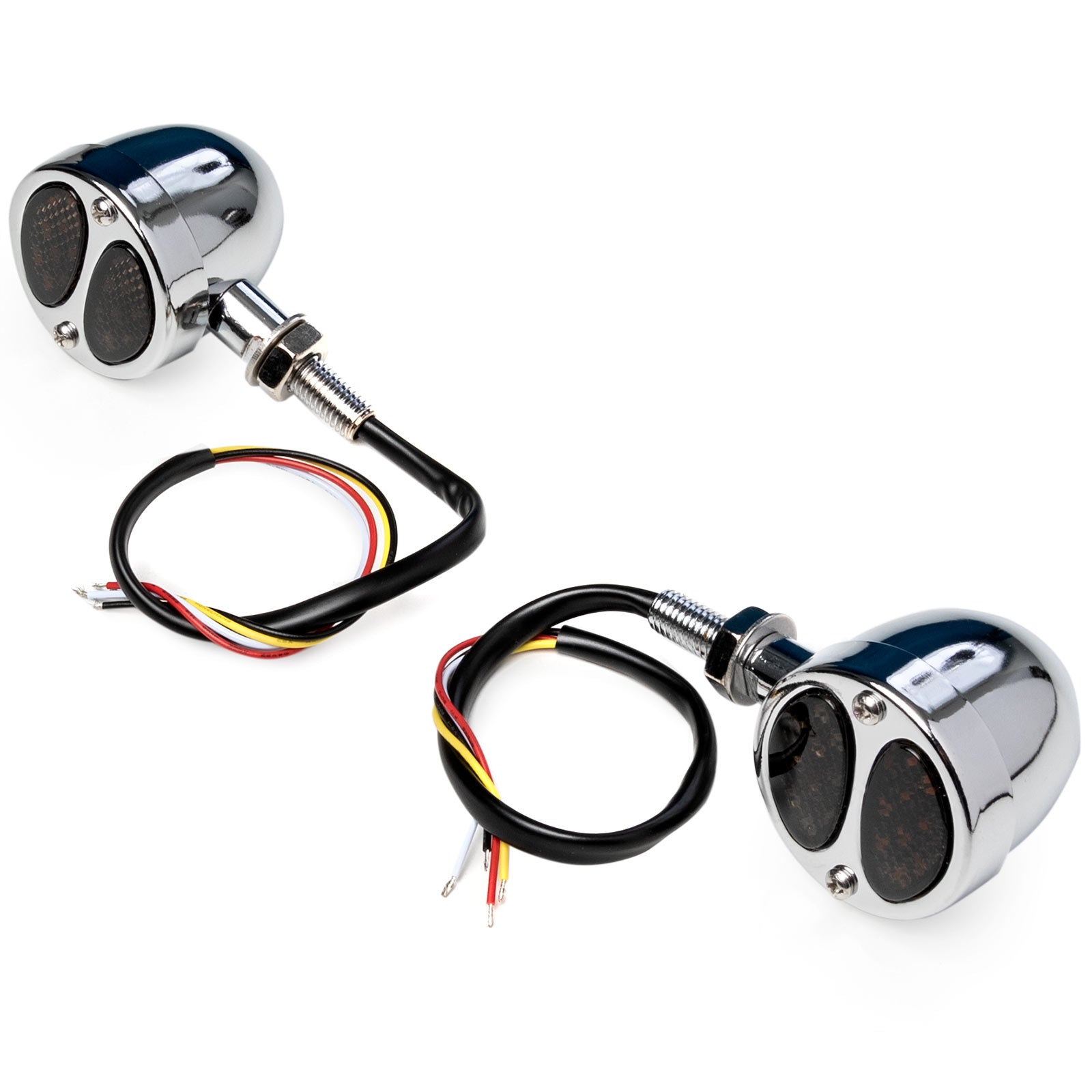 2x Universal Chrome Bullet Turn Signals with Integrated Brake/Running Lights