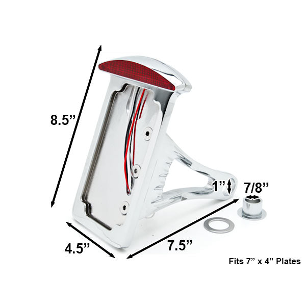 Side Mounted Vertical License Plate Assembly Chrome LED Tail Brake Light