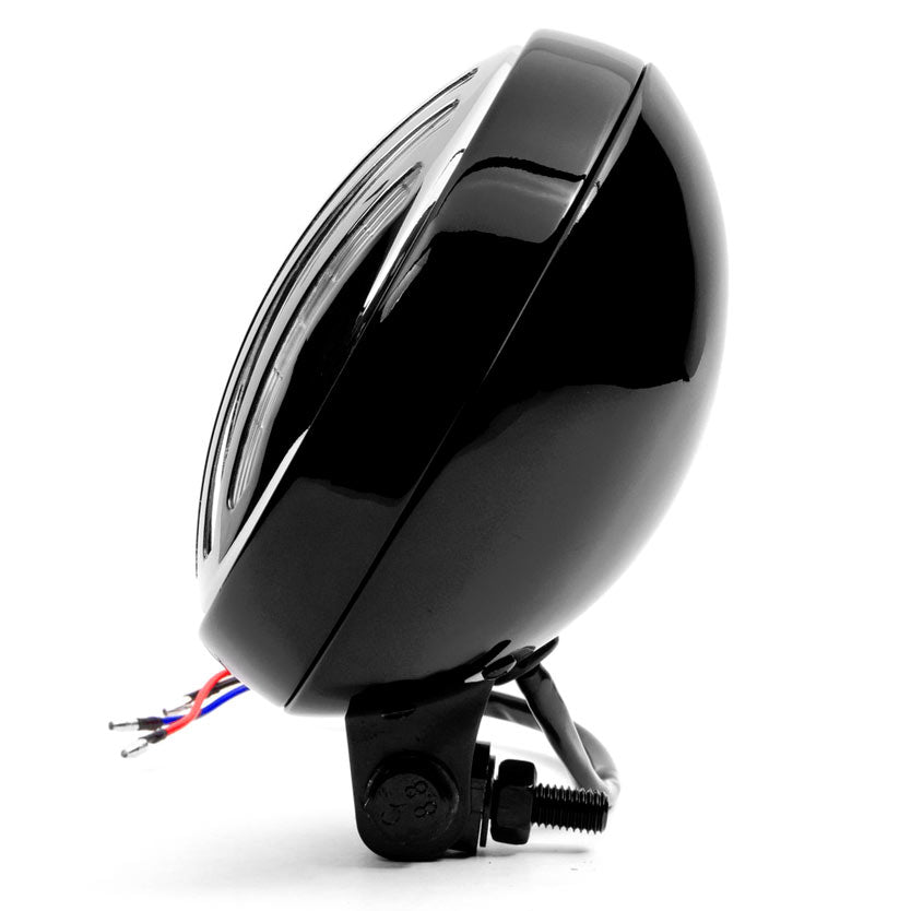 6" Black & Chrome Motorcycle Headlight with Grill High Low Headlamp Bottom Mount