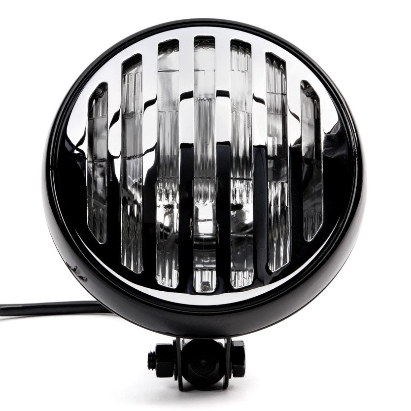 6" Black & Chrome Motorcycle Headlight with Grill High Low Headlamp Bottom Mount