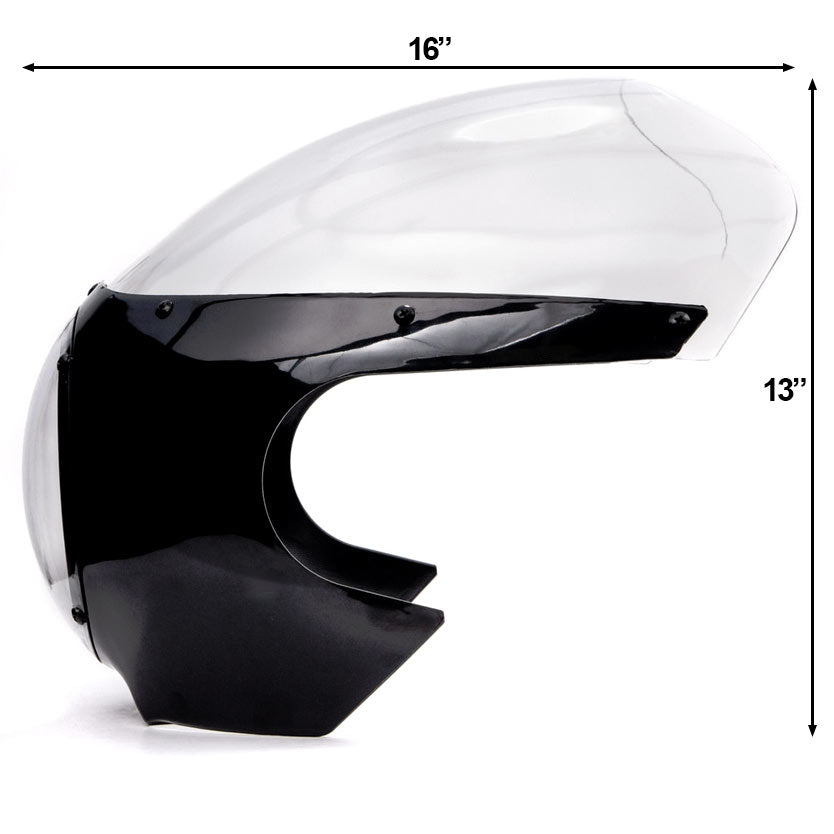 Motorcycle 5-3/4" Headlight Fairing Screen Black & Clear Retro Cafe Racer Drag