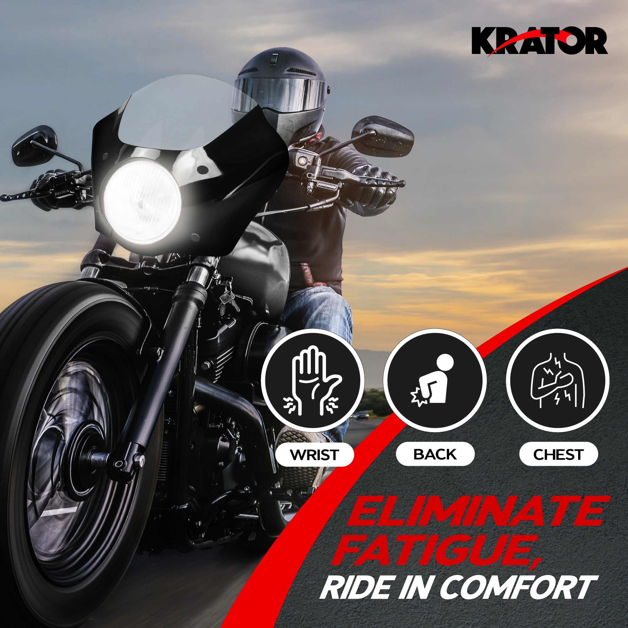 Krator Motorcycle Fairing Windshield, 35-41mm Fork Tubes, 6.25 Headlights, Clear