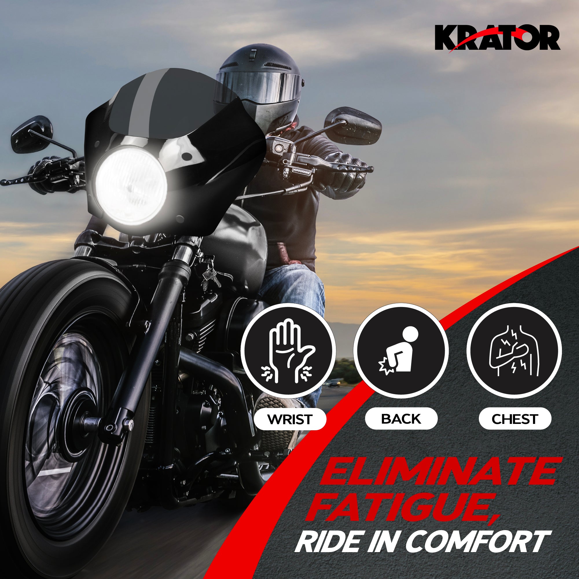 Krator Motorcycle Fairing Windshield, 35-41mm Fork Tubes, 6.25 Headlights, Smoke