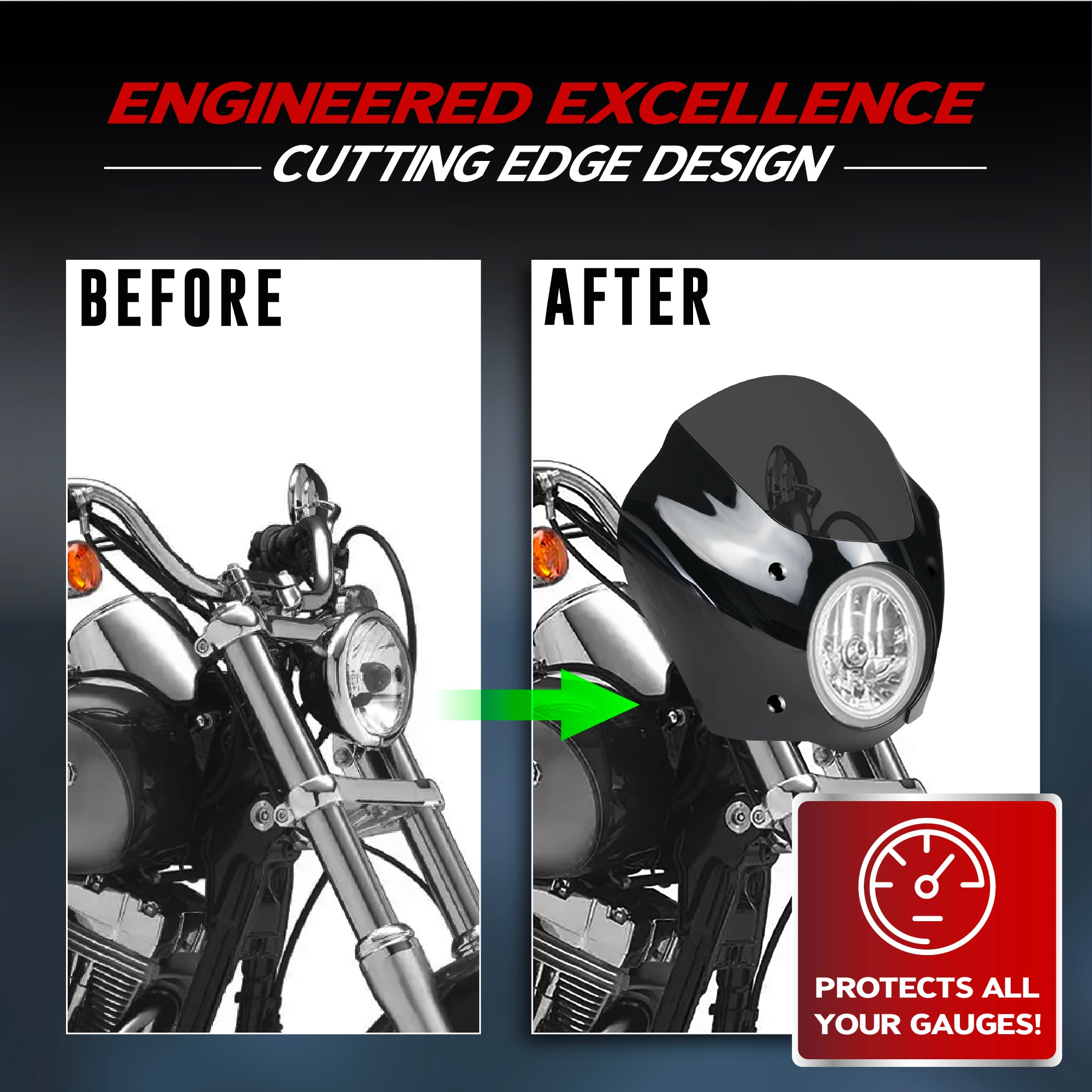 Krator Motorcycle Fairing Windshield, 35-41mm Fork Tubes, 6.25 Headlights, Smoke