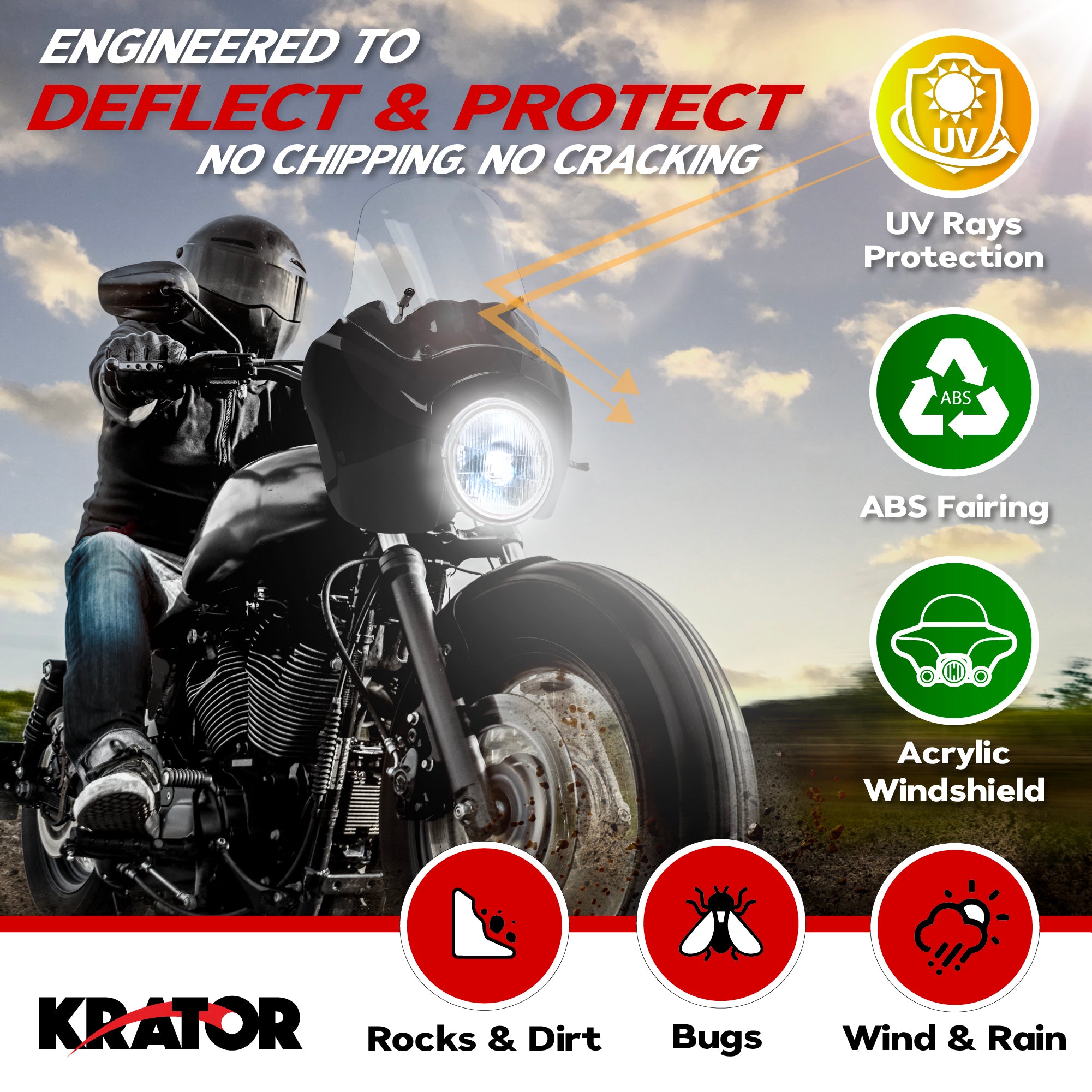 KRATOR Clear Motorcycle Windshield Fairing, Wind Deflector, Motorcycle Accessories