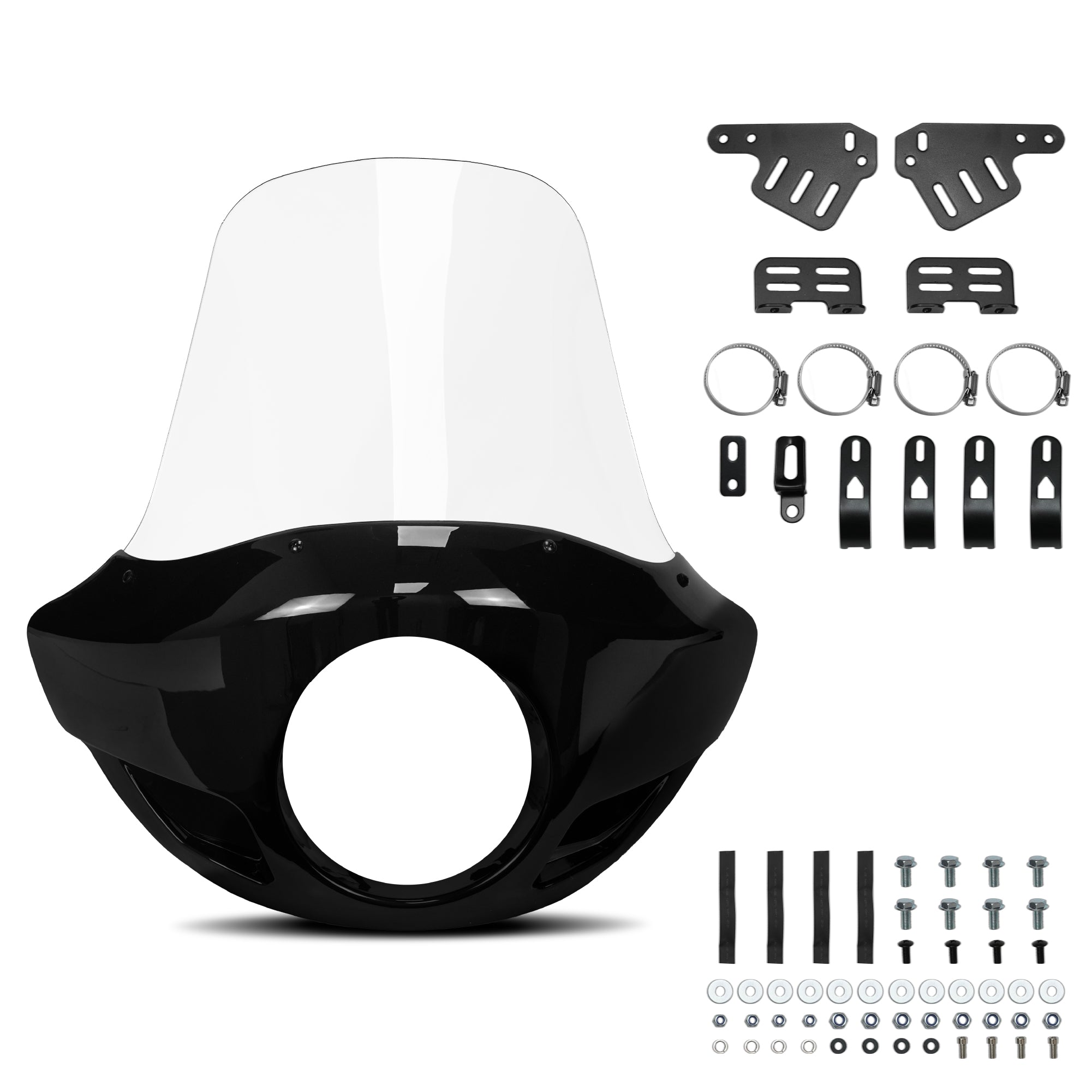 Krator 22" Motorcycle Headlight Fairing Windshield For 35-49mm Fork Clamp, Clear