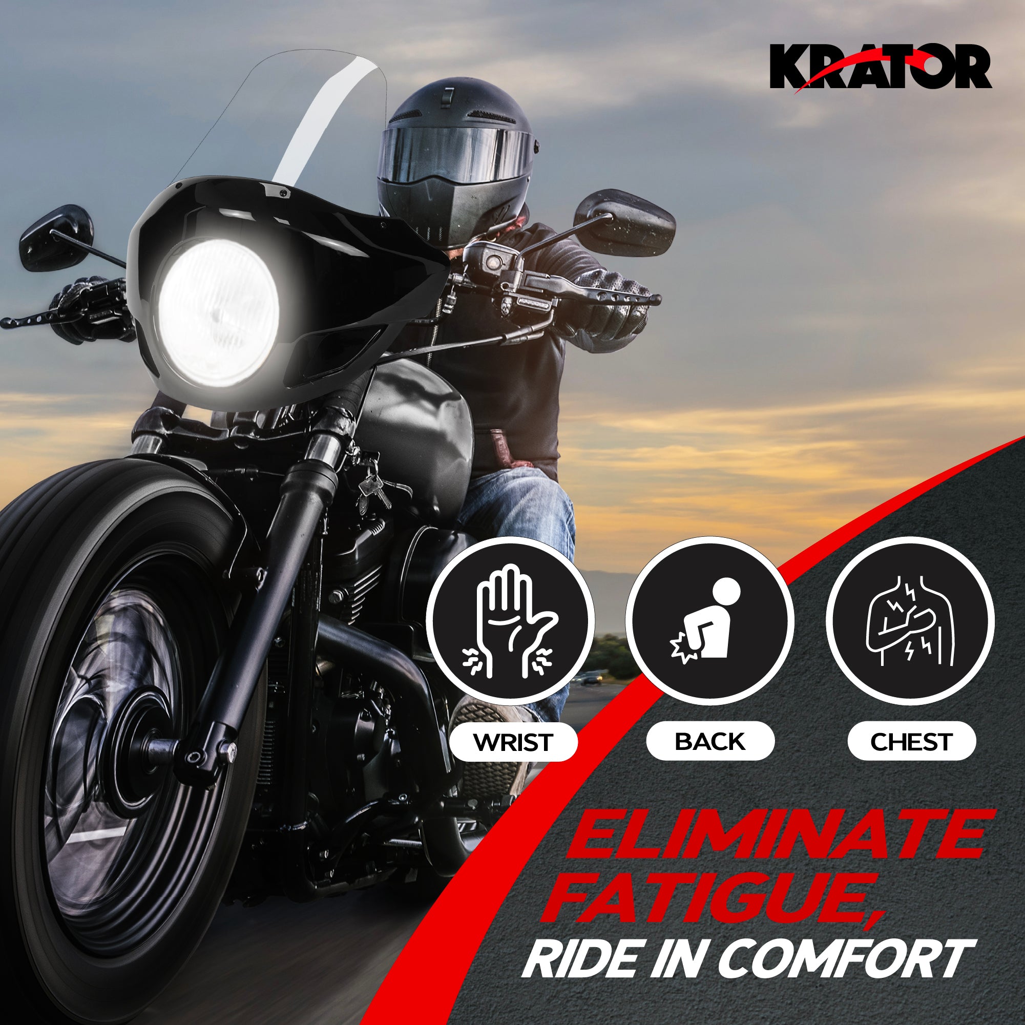 Krator 22" Motorcycle Headlight Fairing Windshield For 35-49mm Fork Clamp, Clear