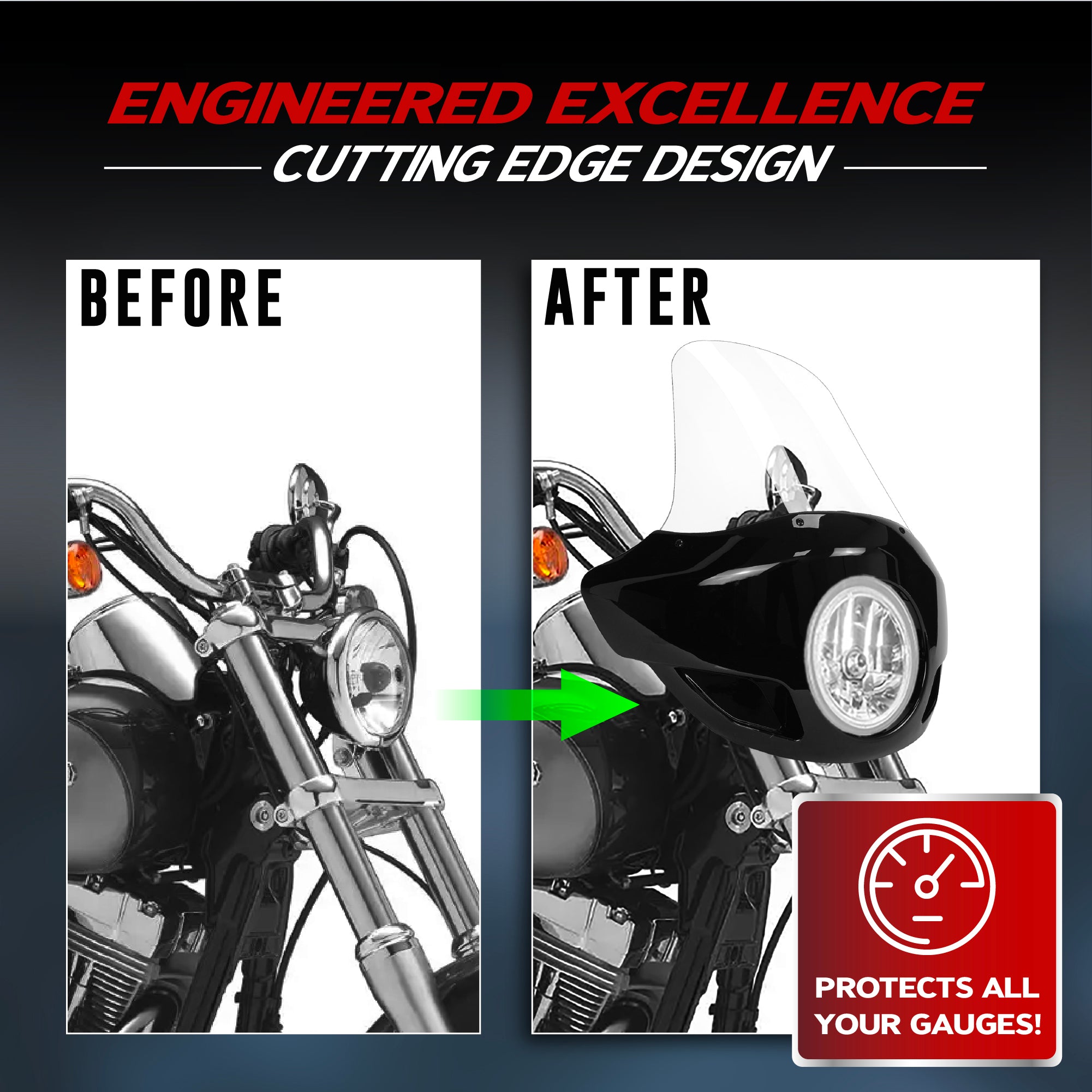 Krator 22" Motorcycle Headlight Fairing Windshield For 35-49mm Fork Clamp, Clear