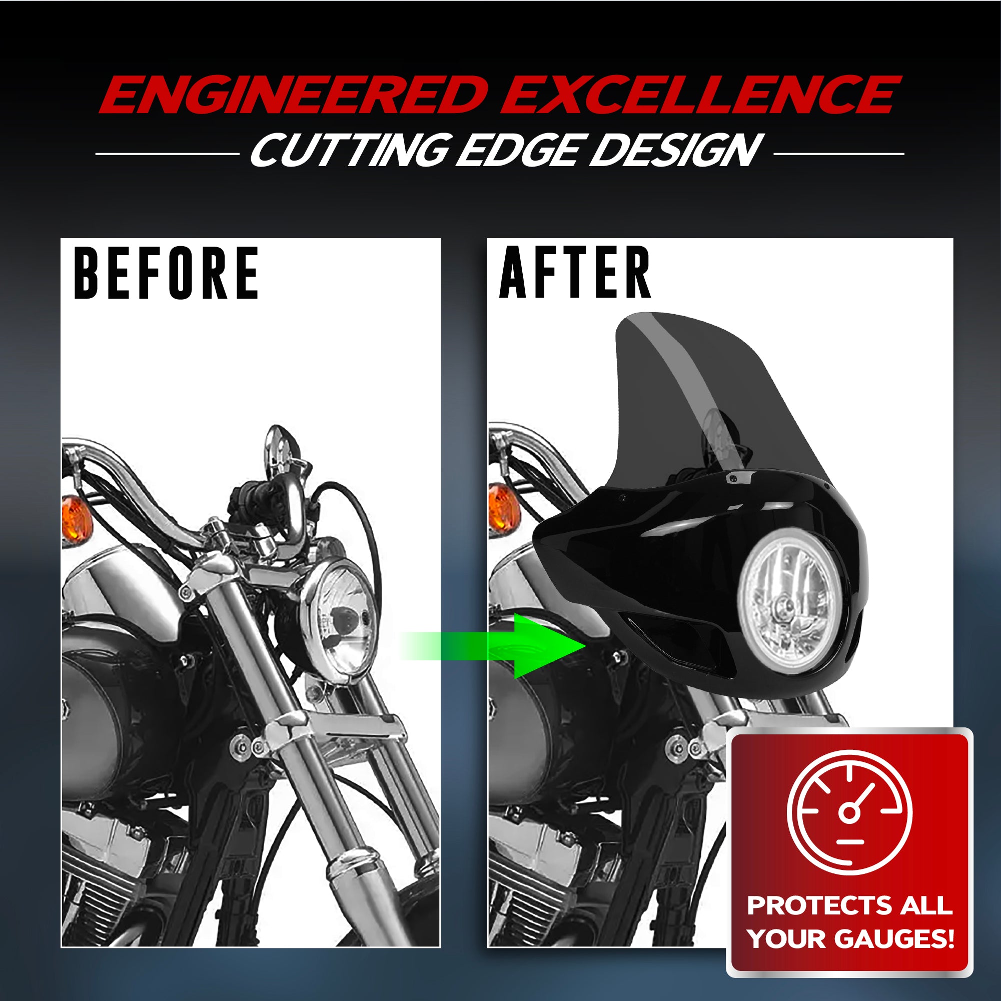 Krator 22" Motorcycle Headlight Fairing Windshield For 35-49mm Fork Clamp, Smoke