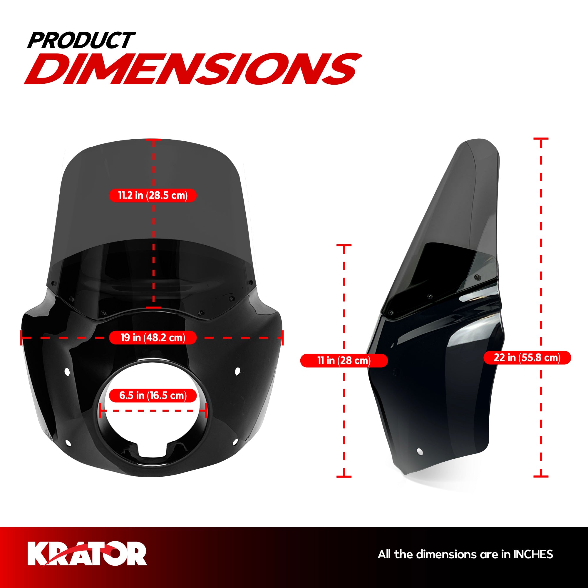 Krator Motorcycle Windshield & Headlight Fairing, Smoke, 11" Windshield, Club Style