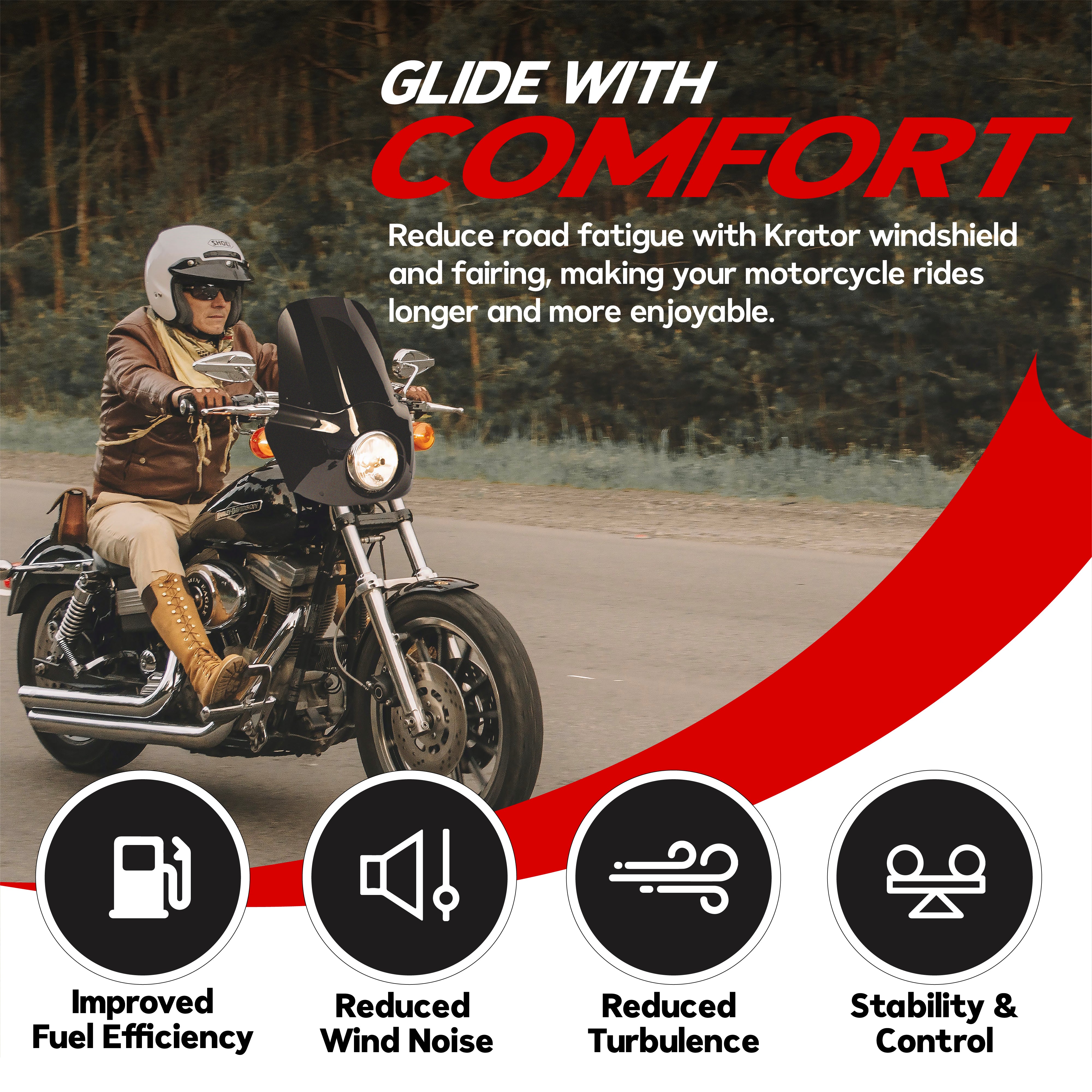 Windshield Headlight Fairing Kit for Harley Davidson Dyna and Softail Models, Glossy Black and Blackout Windscreen