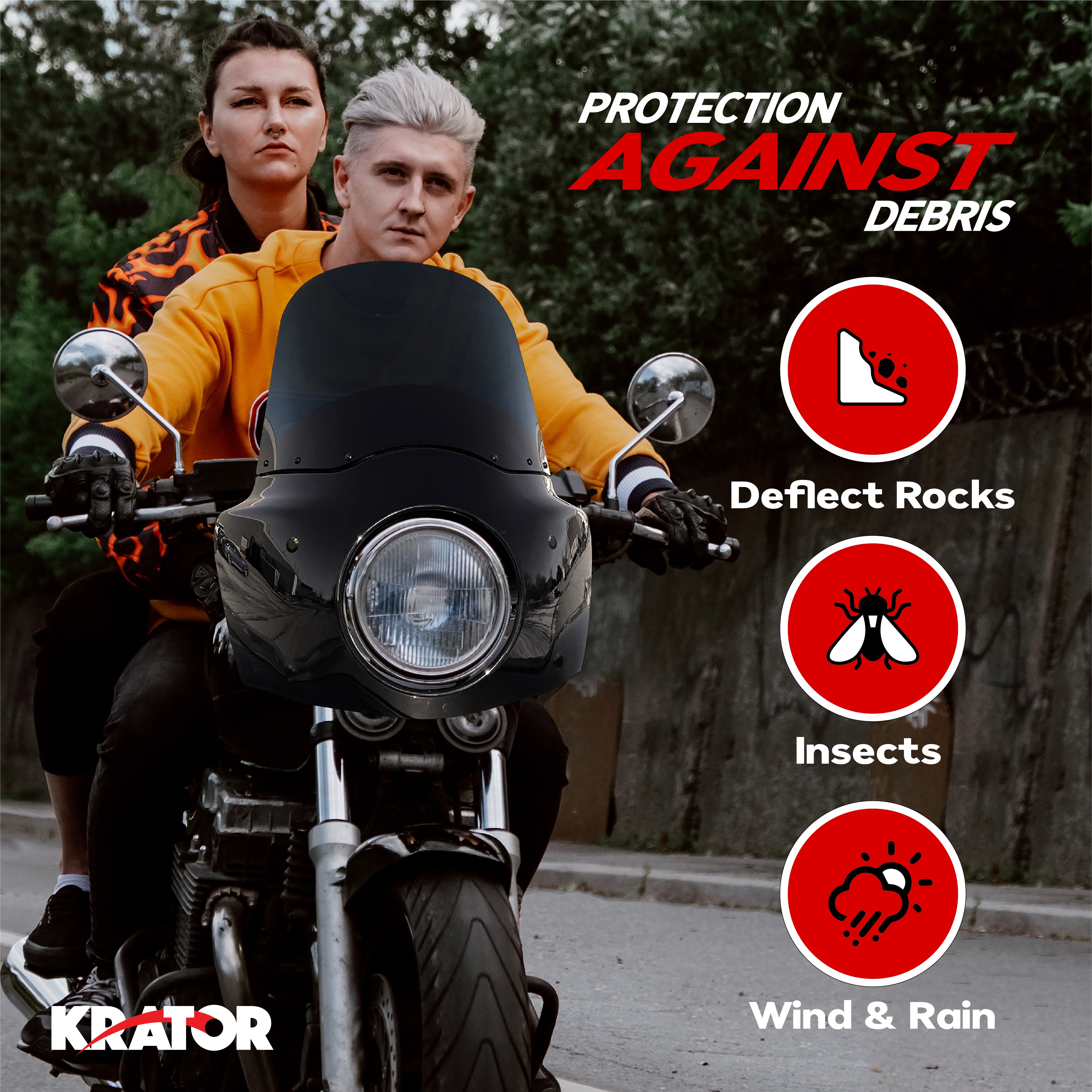 Windshield Headlight Fairing Kit for Harley Davidson Dyna and Softail Models, Glossy Black and Blackout Windscreen