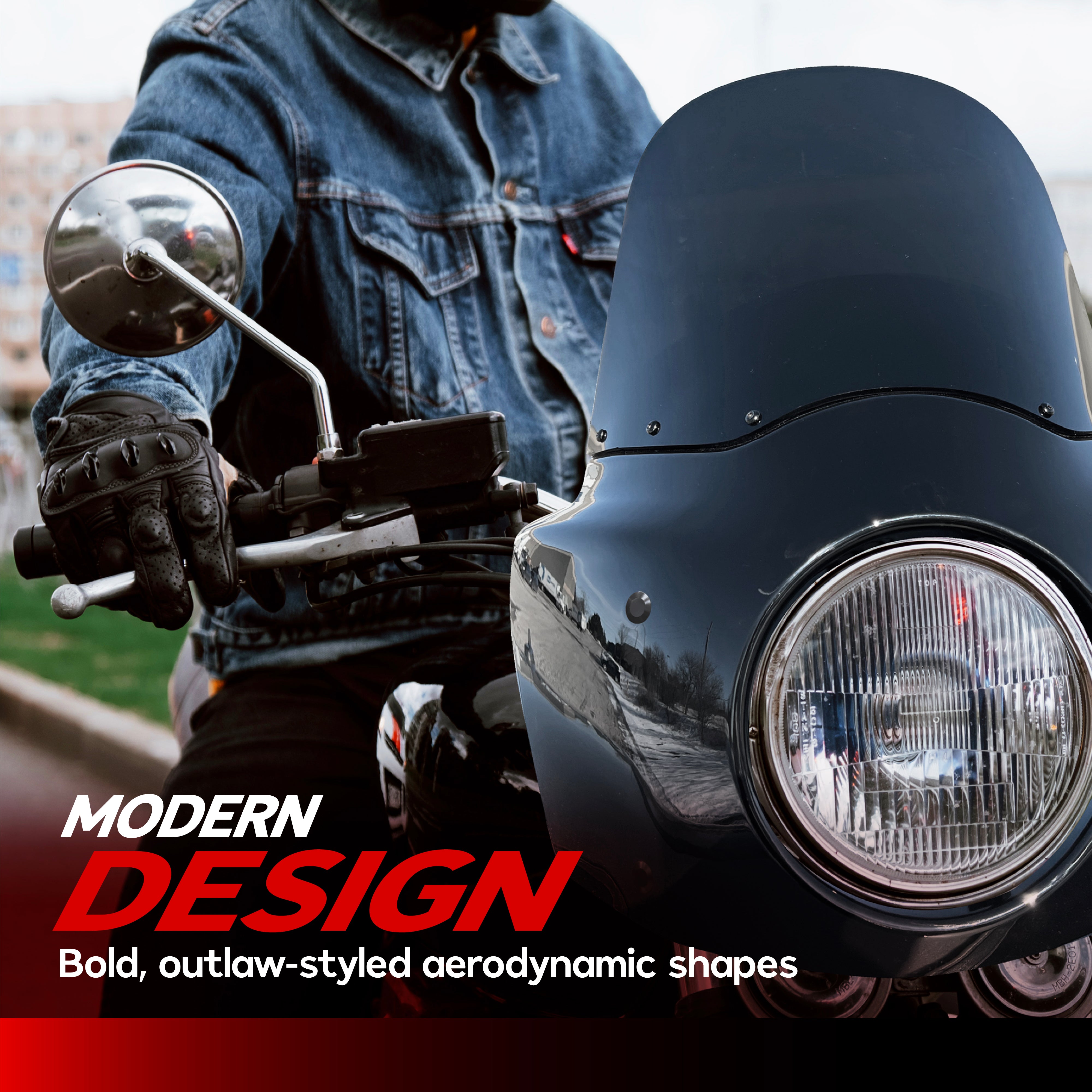 Windshield Headlight Fairing Kit for Harley Davidson Dyna and Softail Models, Glossy Black and Blackout Windscreen