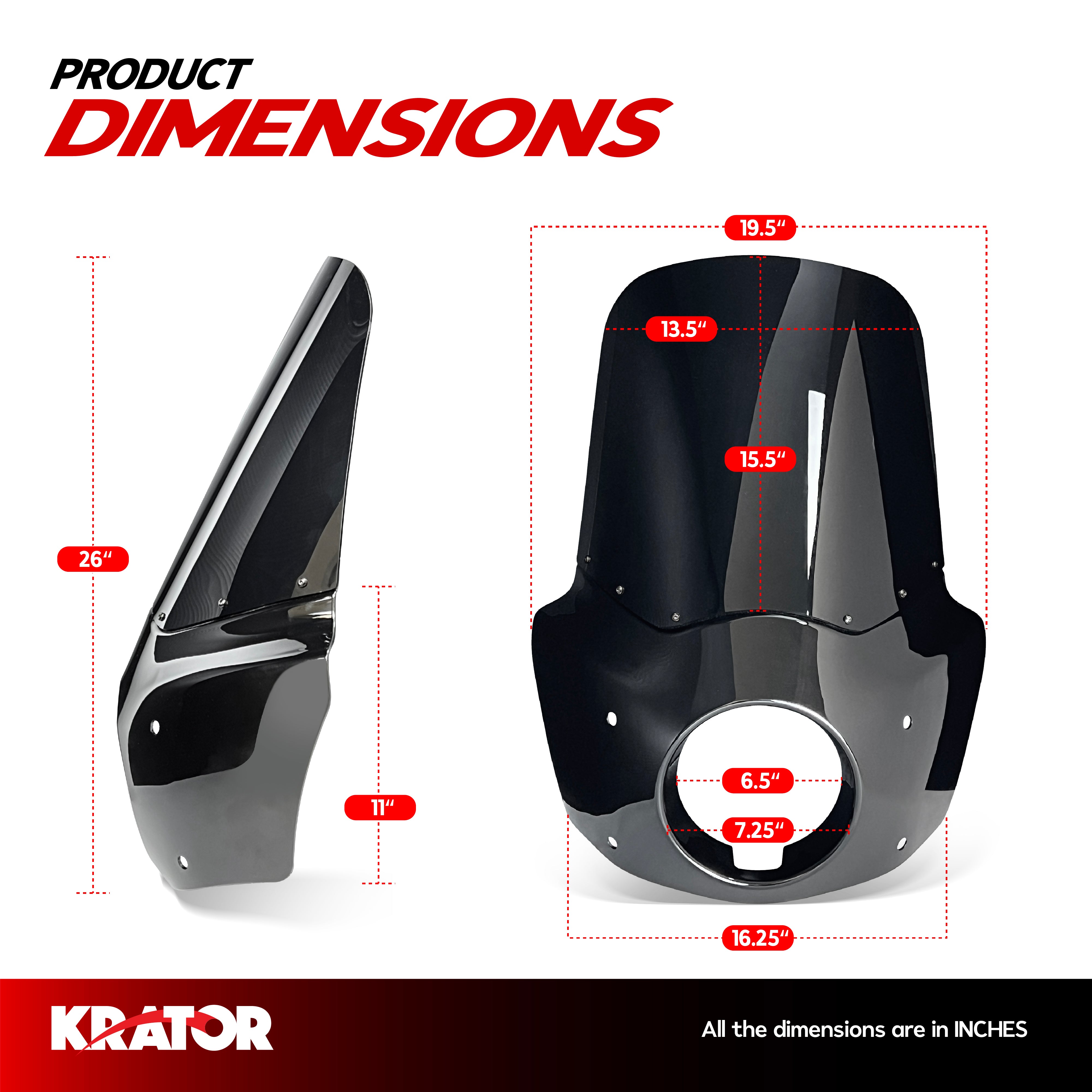 Windshield Headlight Fairing Kit for Harley Davidson Dyna and Softail Models, Glossy Black and Blackout Windscreen