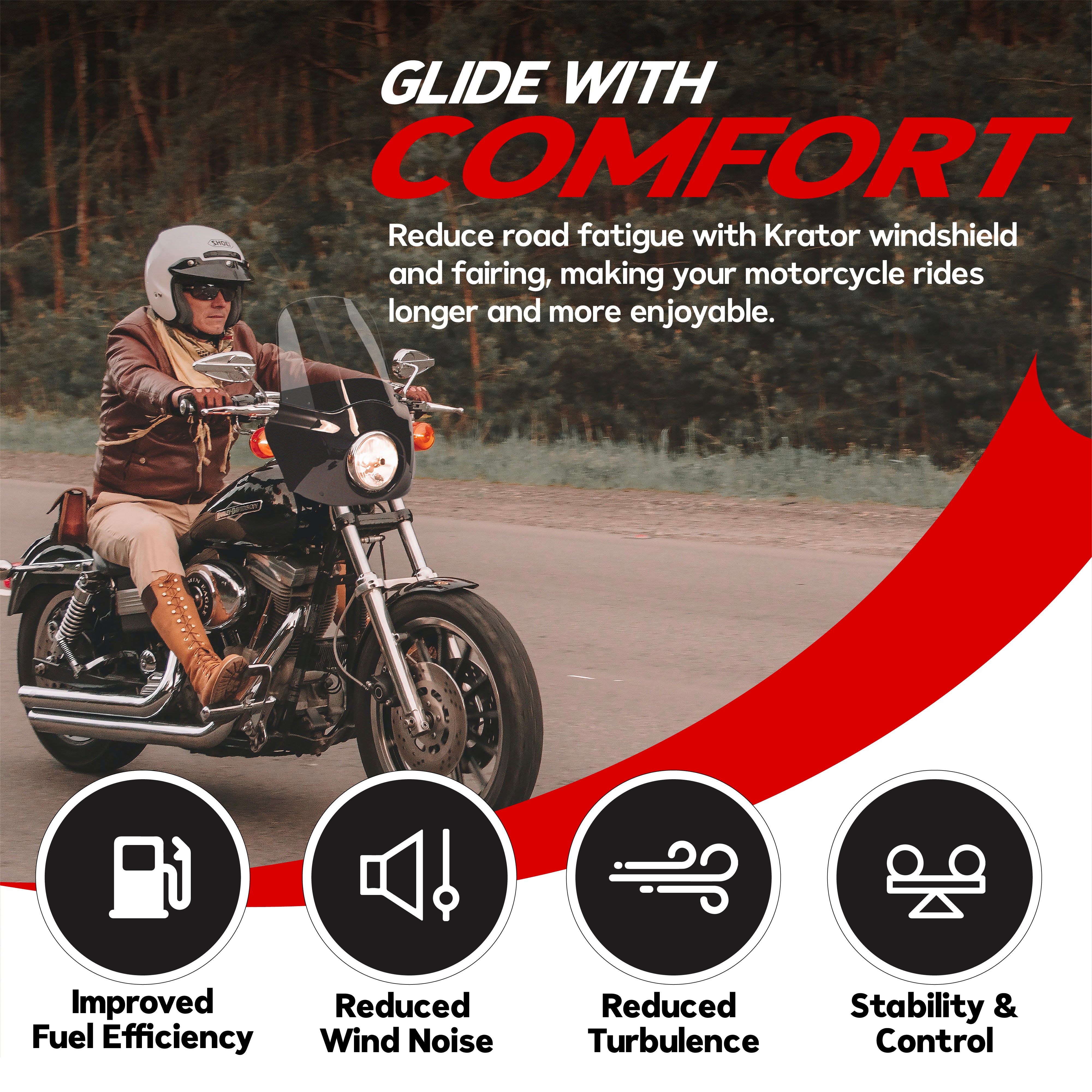 Windshield Headlight Fairing Kit for Harley Davidson Dyna and Softail Models, Glossy Black and Clear Windscreen