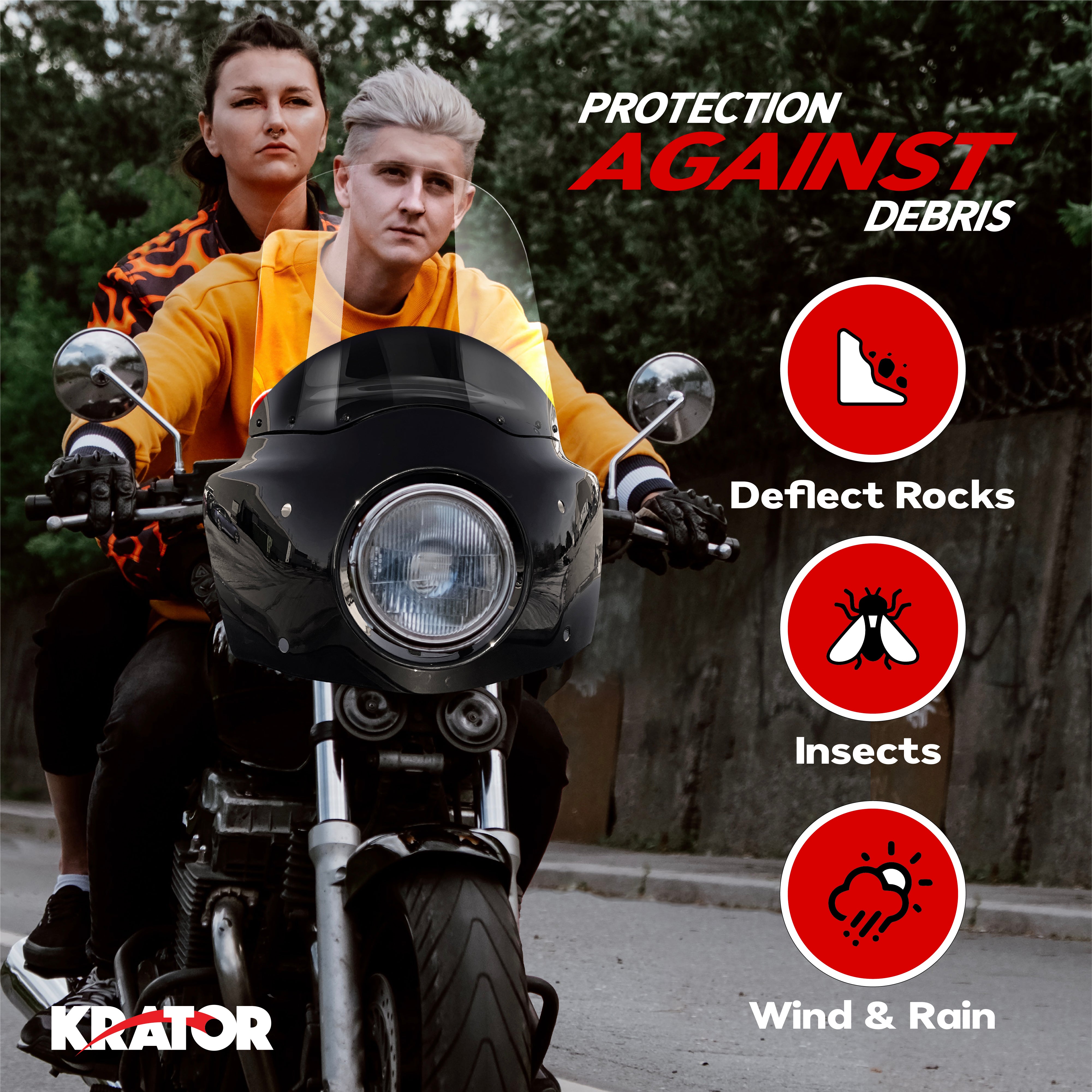 Windshield Headlight Fairing Kit for Harley Davidson Dyna and Softail Models, Glossy Black and Clear Windscreen