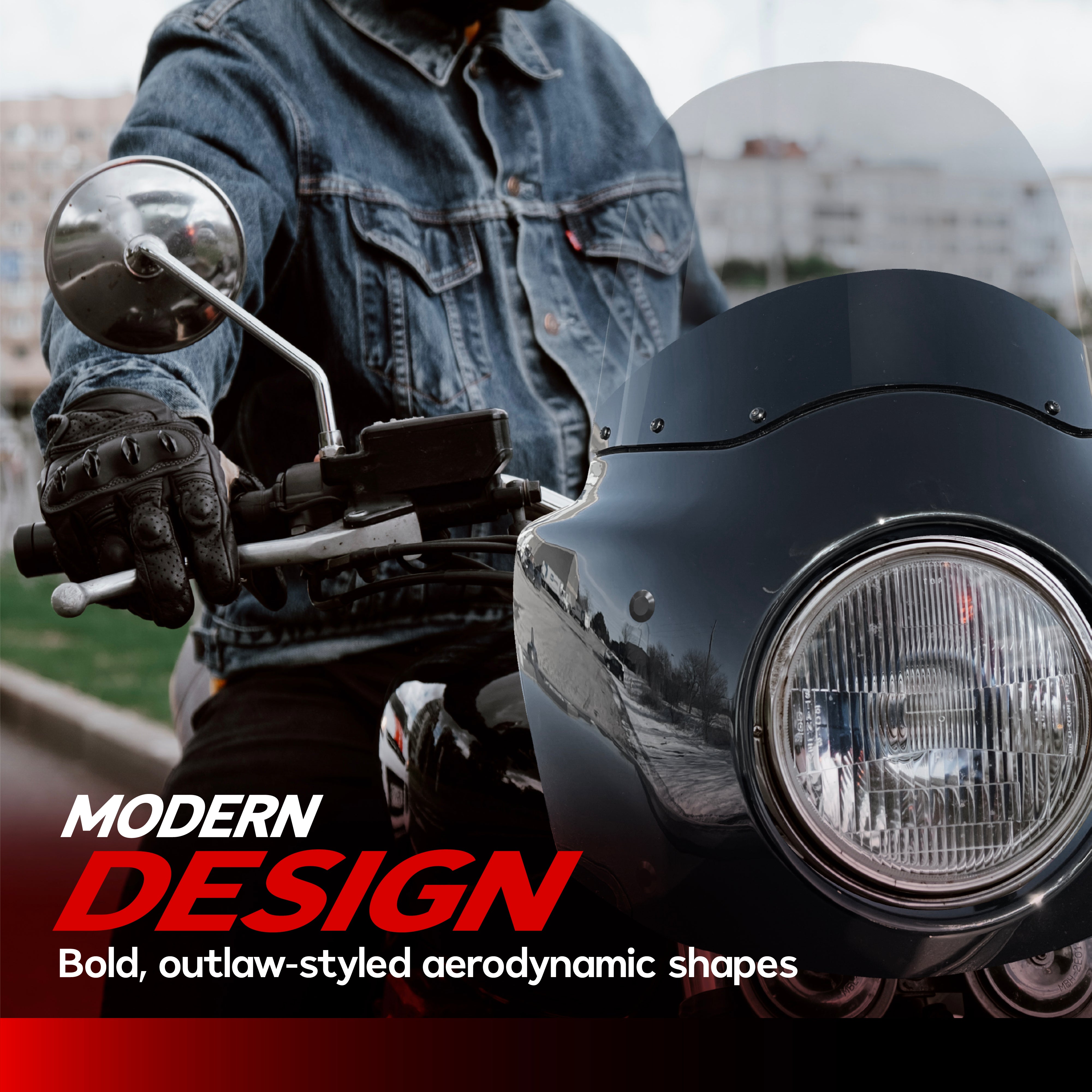 Windshield Headlight Fairing Kit for Harley Davidson Dyna and Softail Models, Glossy Black and Clear Windscreen