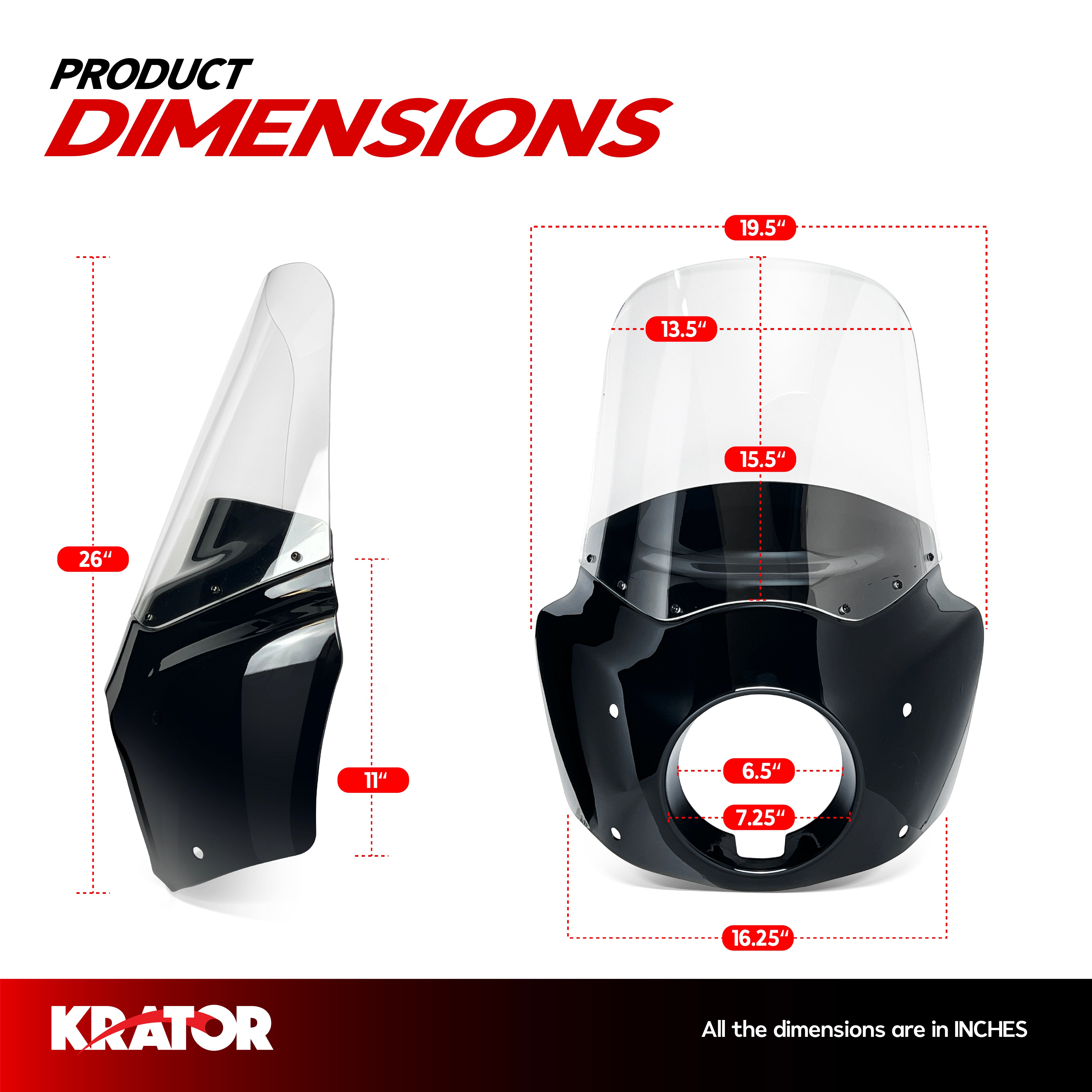 Windshield Headlight Fairing Kit for Harley Davidson Dyna and Softail Models, Glossy Black and Clear Windscreen